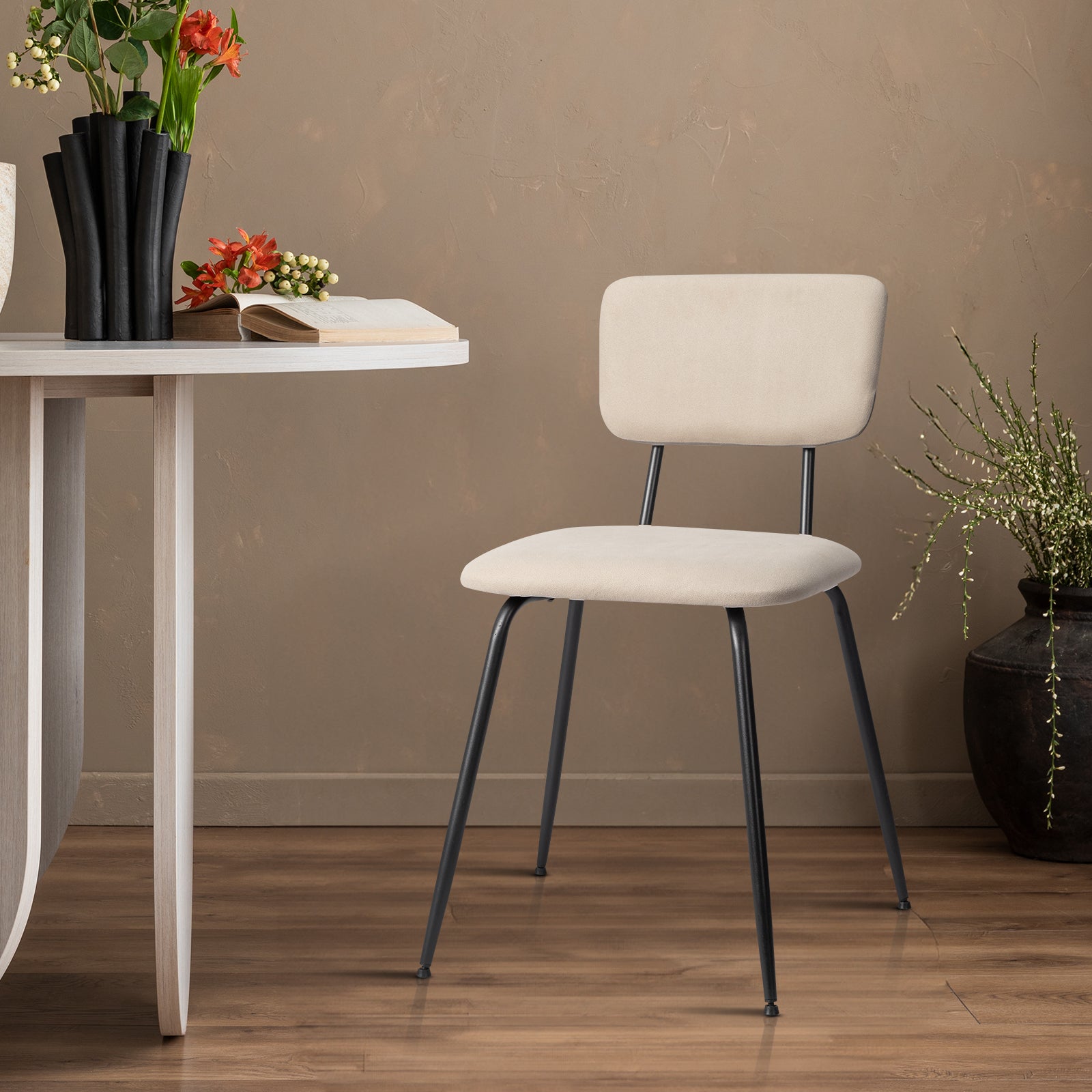 HAOYYE Modern Upholstered Dining Chair Set of 4, Comfortable Padded Seat, Stylish Design for Kitchen, Bar, Office, White