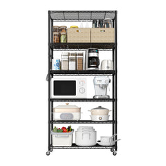 HAOYYE Six-Layer Iron Display Stand With 2-Inch Rubber Wheels, Adjustable Feet, One-Side Cone Hook, Freely Adjustable Layer Spacing, Black