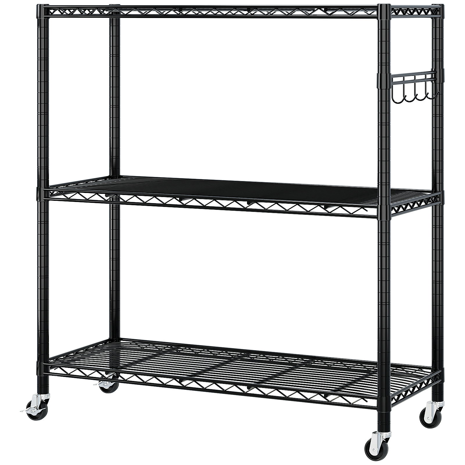 HAOYYE Six-Layer Iron Display Stand With 2-Inch Rubber Wheels, Adjustable Feet, One-Side Cone Hook, Freely Adjustable Layer Spacing, Black