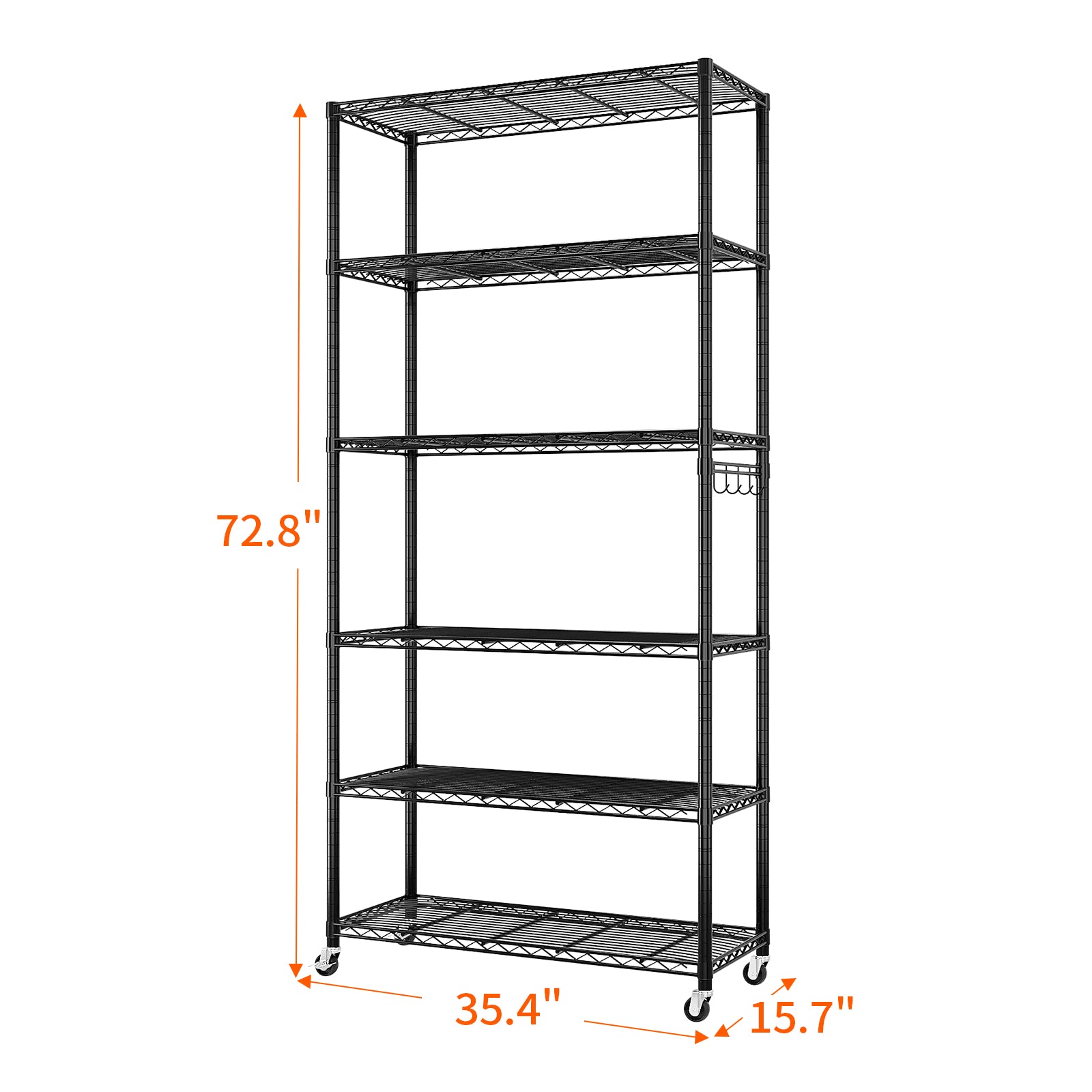 HAOYYE Six-Layer Iron Display Stand With 2-Inch Rubber Wheels, Adjustable Feet, One-Side Cone Hook, Freely Adjustable Layer Spacing, Black