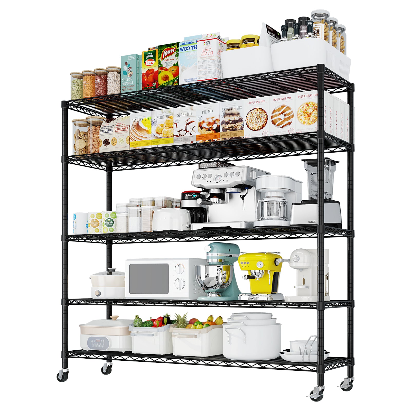 HAOYYE Heavy Duty Metal Shelving Unit With Wheels, Adjustable Storage Rack For Garage Or Pantry, NSF Certified Commercial Storage Shelf, High-Load Capacity, Sturdy Wire Shelving