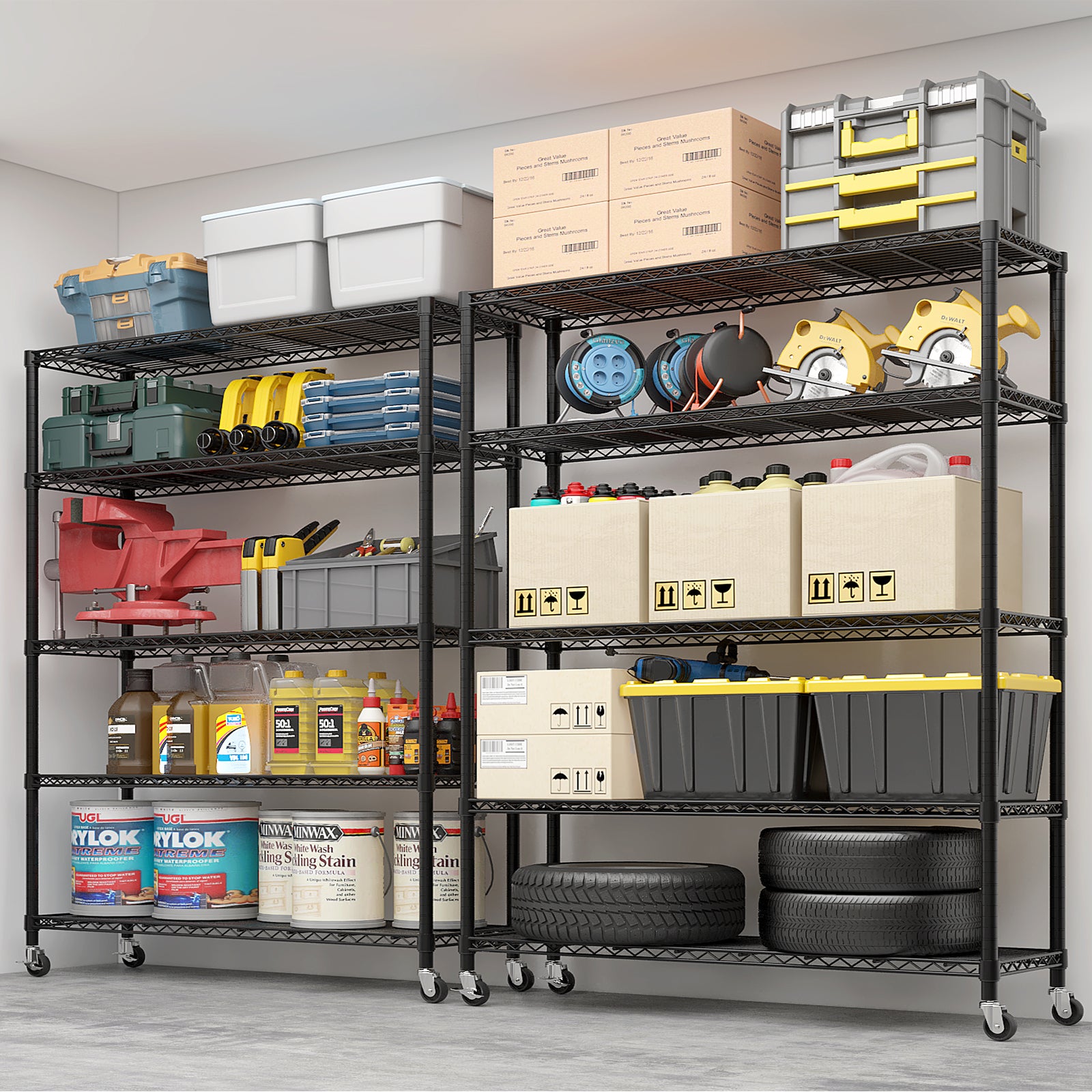 HAOYYE Heavy Duty Metal Shelving Unit With Wheels, Adjustable Storage Rack For Garage Or Pantry, NSF Certified Commercial Storage Shelf, High-Load Capacity, Sturdy Wire Shelving