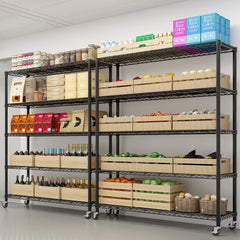 HAOYYE Heavy Duty Metal Shelving Unit With Wheels, Adjustable Storage Rack For Garage Or Pantry, NSF Certified Commercial Storage Shelf, High-Load Capacity, Sturdy Wire Shelving