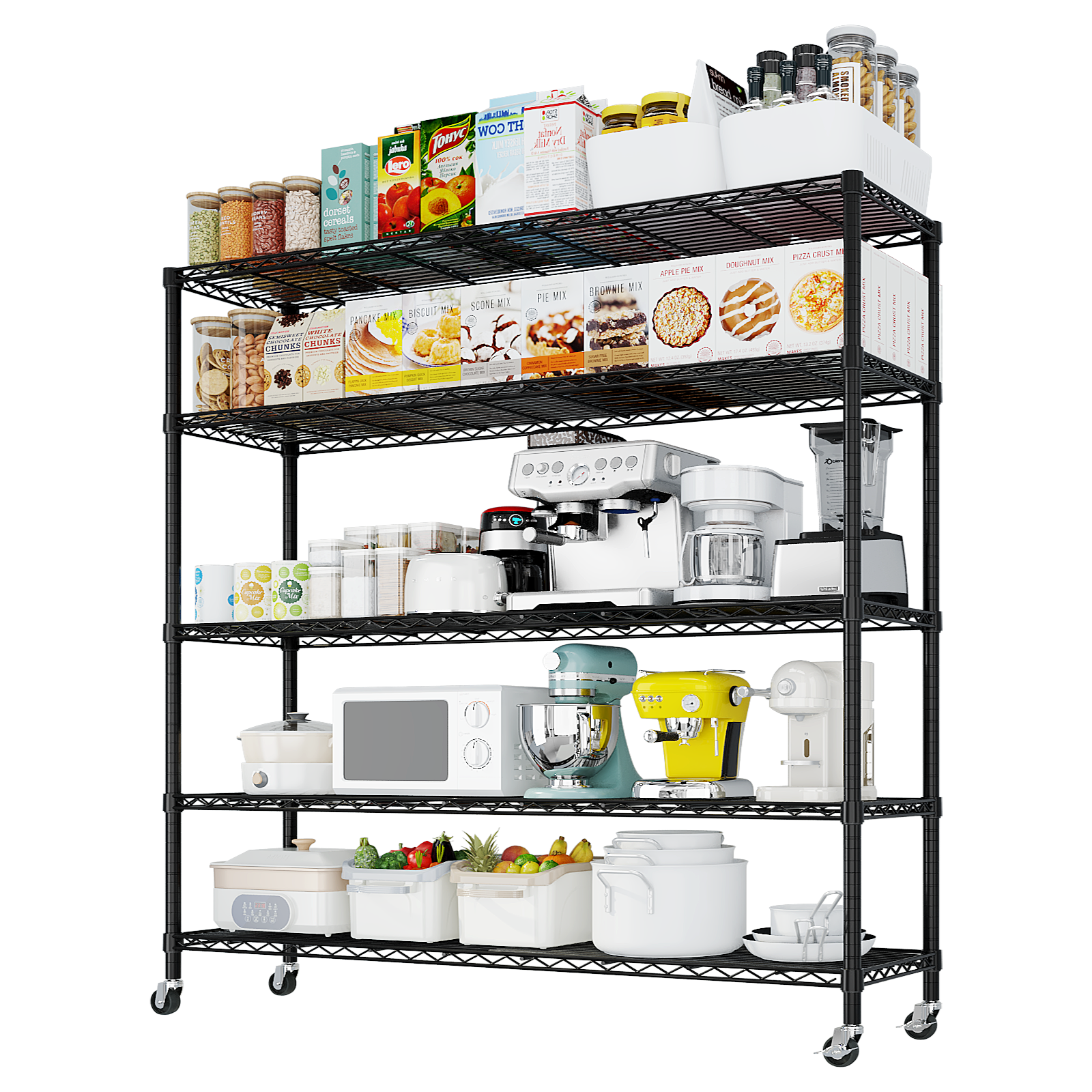HAOYYE Heavy Duty Metal Shelving Unit With Wheels, Adjustable Storage Rack For Garage Or Pantry, NSF Certified Commercial Storage Shelf, High-Load Capacity, Sturdy Wire Shelving