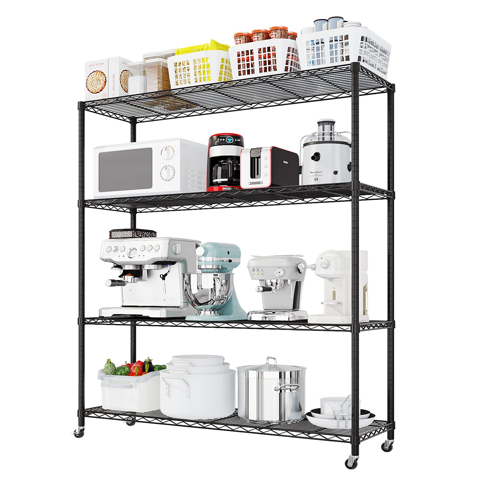 HAOYYE Heavy Duty Storage Shelves with Wheels: Commercial Grade Metal Wire Shelving Unit for Garage, Pantry and Commercial Storage. Features 800lbs Load Capacity, NSF Certification and Superior Durability for Organizing Tools