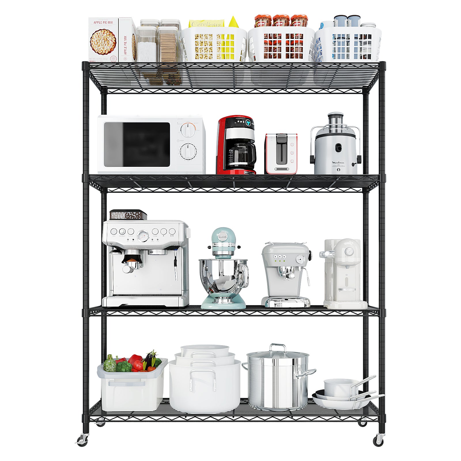 HAOYYE Heavy Duty Storage Shelves with Wheels: Commercial Grade Metal Wire Shelving Unit for Garage, Pantry and Commercial Storage. Features 800lbs Load Capacity, NSF Certification and Superior Durability for Organizing Tools