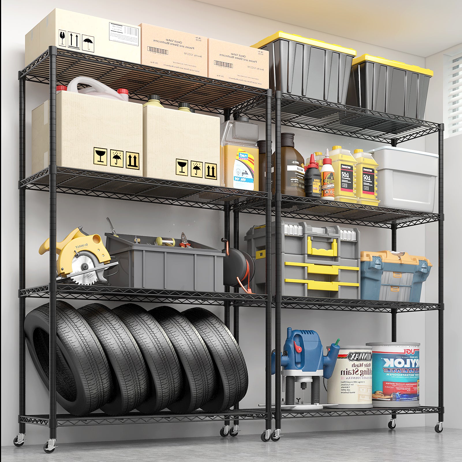 HAOYYE Heavy Duty Storage Shelves with Wheels: Commercial Grade Metal Wire Shelving Unit for Garage, Pantry and Commercial Storage. Features 800lbs Load Capacity, NSF Certification and Superior Durability for Organizing Tools