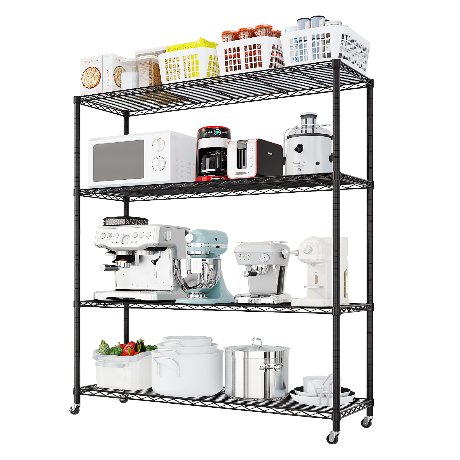 HAOYYE Heavy Duty Storage Shelves with Wheels: Commercial Grade Metal Wire Shelving Unit for Garage, Pantry and Commercial Storage. Features 800lbs Load Capacity, NSF Certification and Superior Durability for Organizing Tools