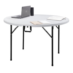 HAOYYE Round Folding Table, Outdoor Folding Utility Table in White, Durable and Lightweight, Ideal for Picnics, Parties, Events, and Outdoor Gatherings, Easy to Store and Transport