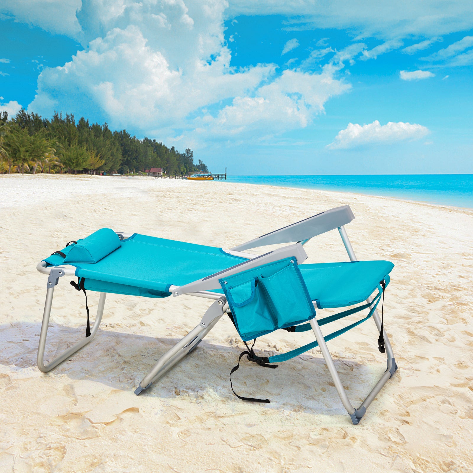 HAOYYE Heightened Oxford Cloth Beach Chair, Durable Aluminum Tube Frame, Supports Up To 100kg, Silver White And Mint Green, Lightweight And Comfortable For Outdoor Use
