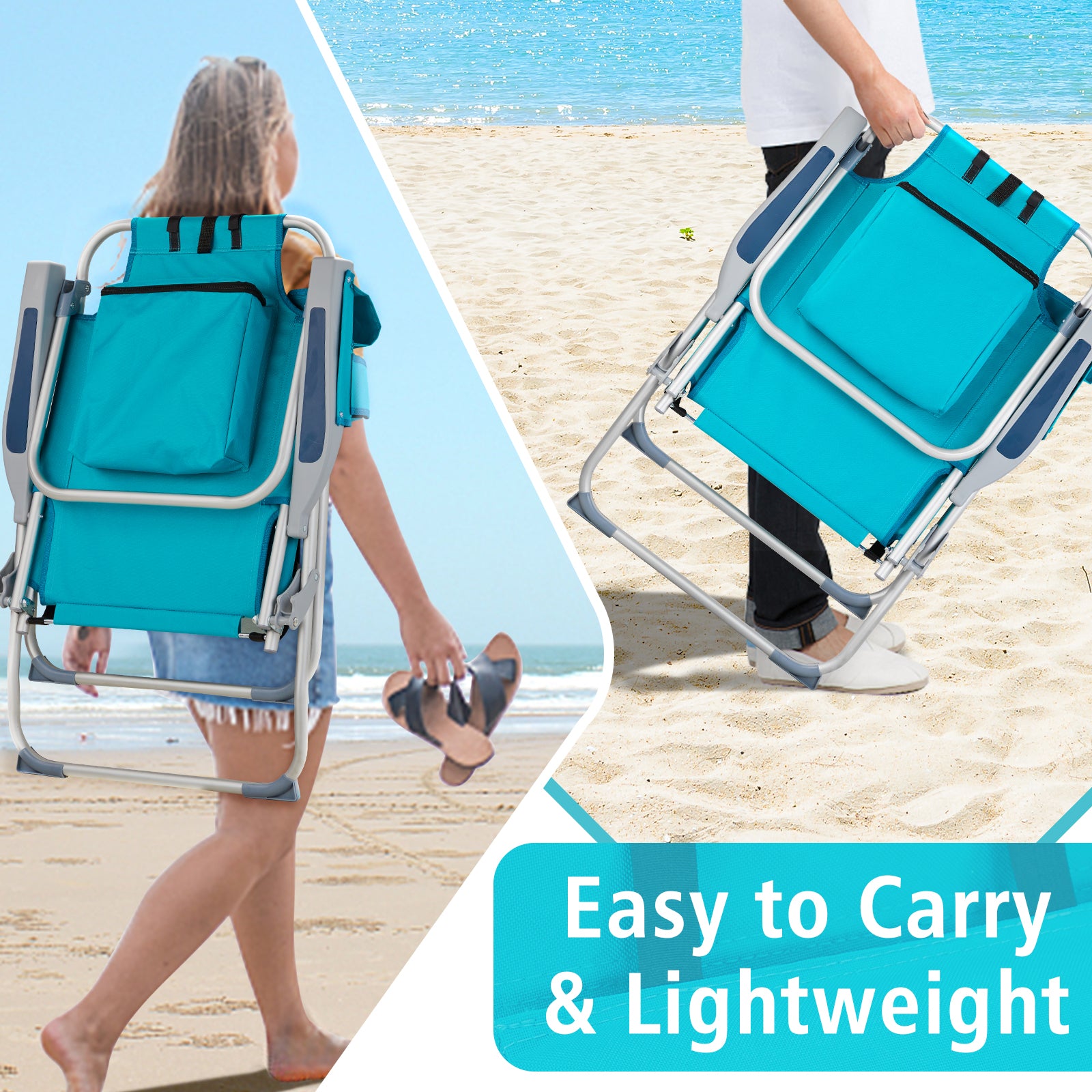 HAOYYE Heightened Oxford Cloth Beach Chair, Durable Aluminum Tube Frame, Supports Up To 100kg, Silver White And Mint Green, Lightweight And Comfortable For Outdoor Use