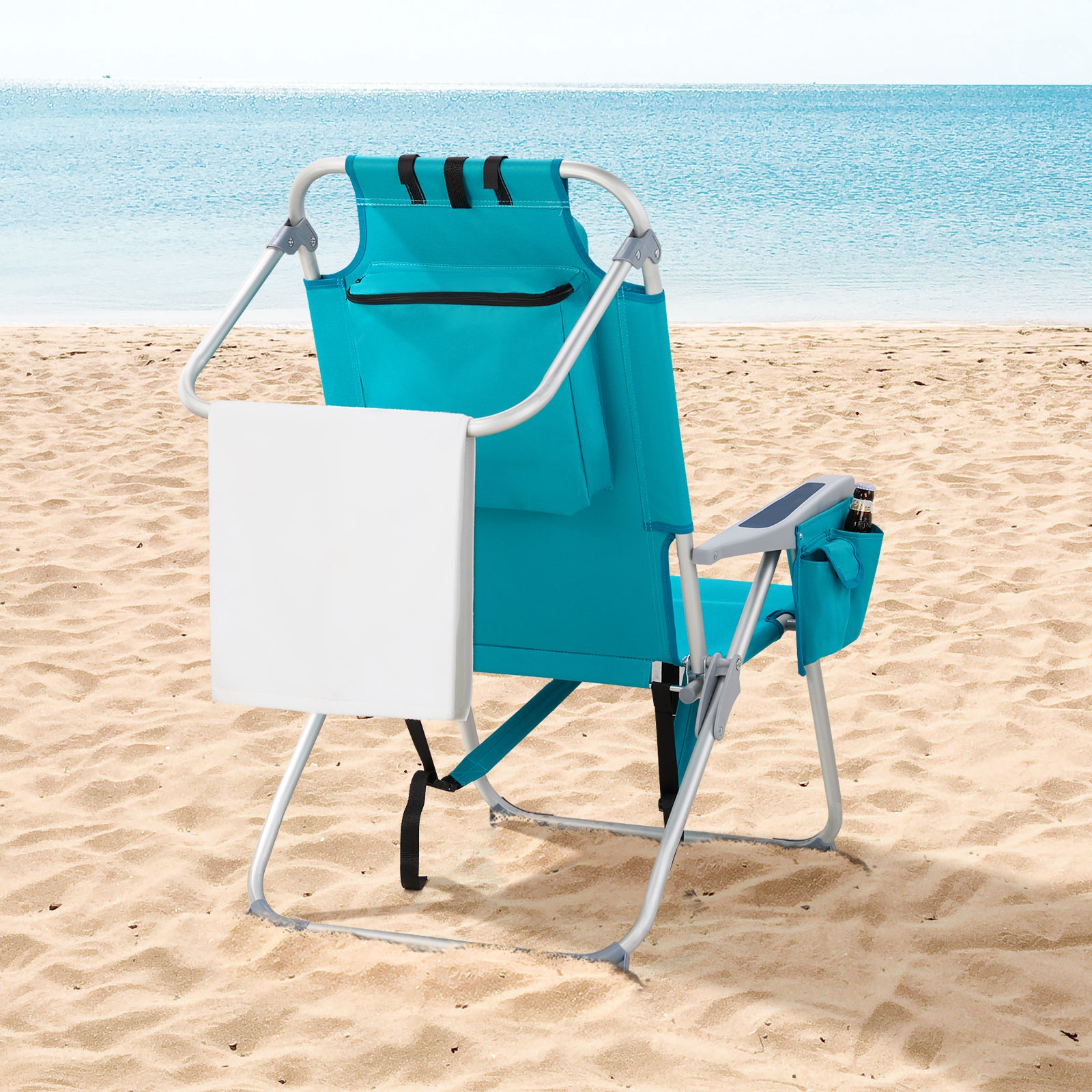 HAOYYE Heightened Oxford Cloth Beach Chair, Durable Aluminum Tube Frame, Supports Up To 100kg, Silver White And Mint Green, Lightweight And Comfortable For Outdoor Use