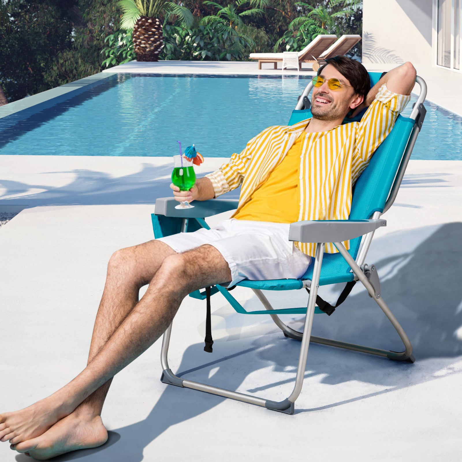HAOYYE Heightened Oxford Cloth Beach Chair, Durable Aluminum Tube Frame, Supports Up To 100kg, Silver White And Mint Green, Lightweight And Comfortable For Outdoor Use