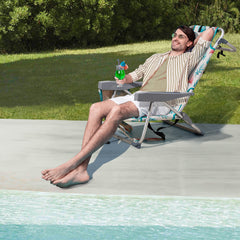 HAOYYE Compact Oxford Cloth Beach Chair, Durable Aluminum Tube Frame, Supports Up To 100kg, Silver White And Flamingo Print, Lightweight And Comfortable For Outdoor Use