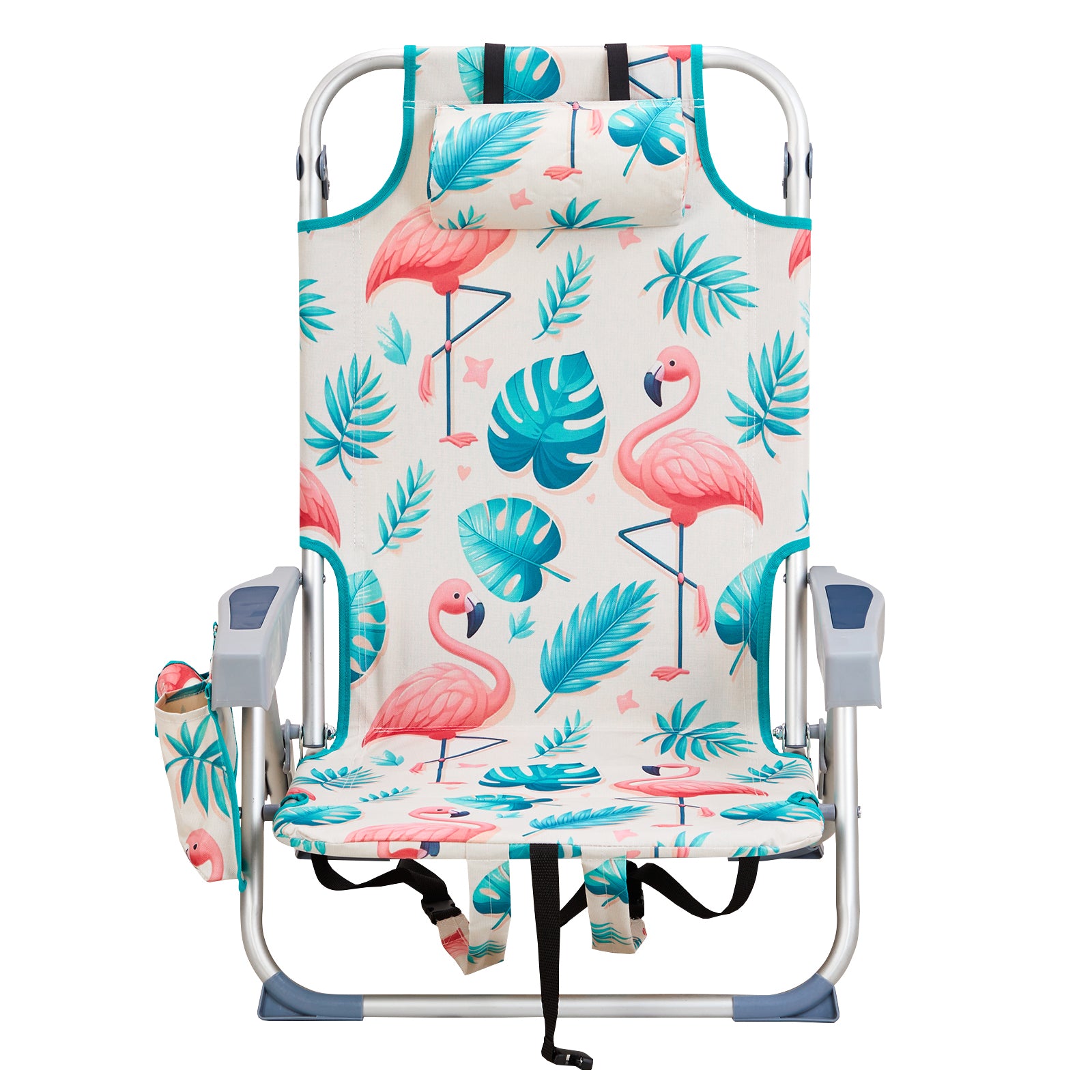 HAOYYE Compact Oxford Cloth Beach Chair, Durable Aluminum Tube Frame, Supports Up To 100kg, Silver White And Flamingo Print, Lightweight And Comfortable For Outdoor Use