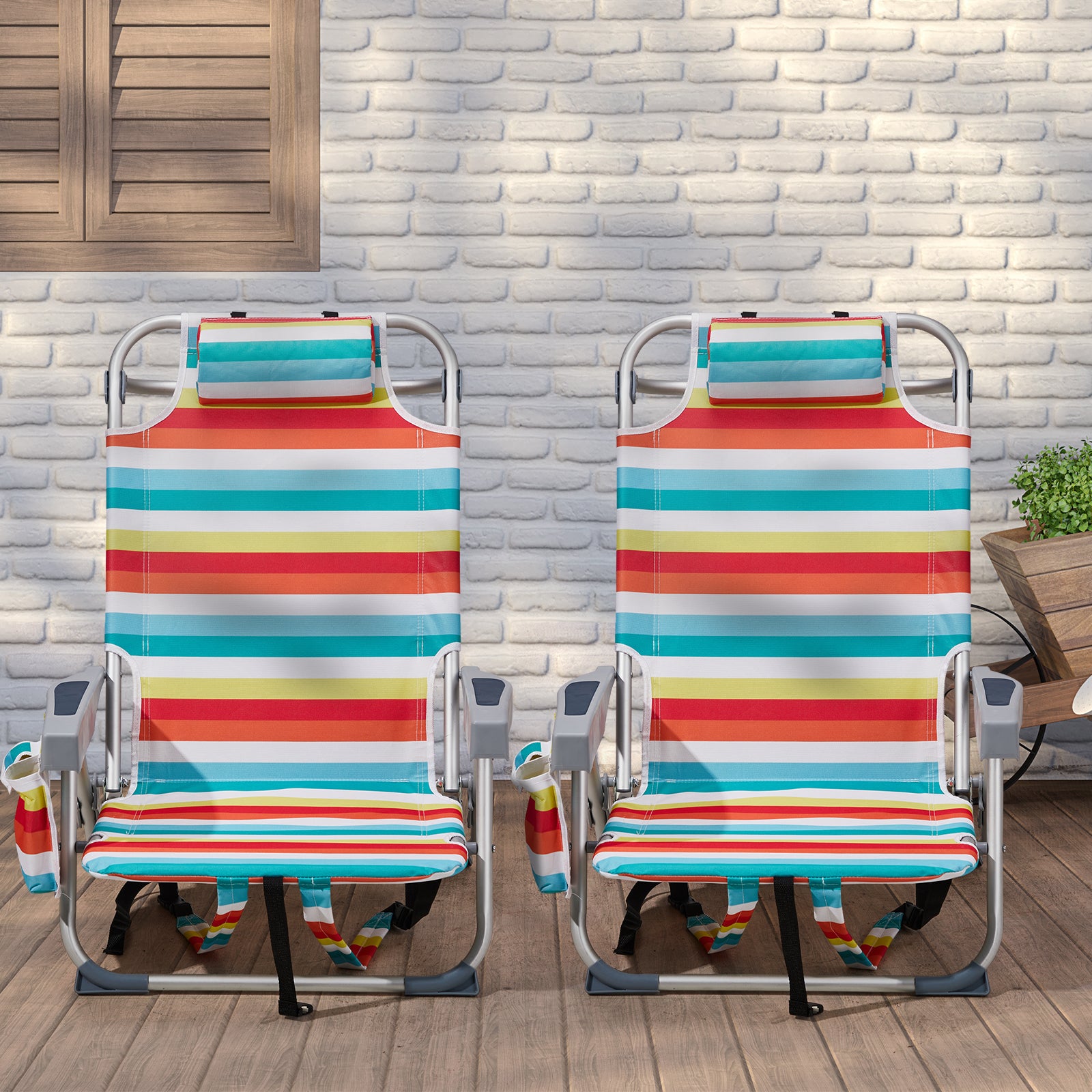 HAOYYE Short Oxford Cloth Beach Chair, Rainbow Stripes, Durable Aluminum Tube Frame, Supports Up To 100kg, Lightweight and Comfortable Outdoor Seating Solution