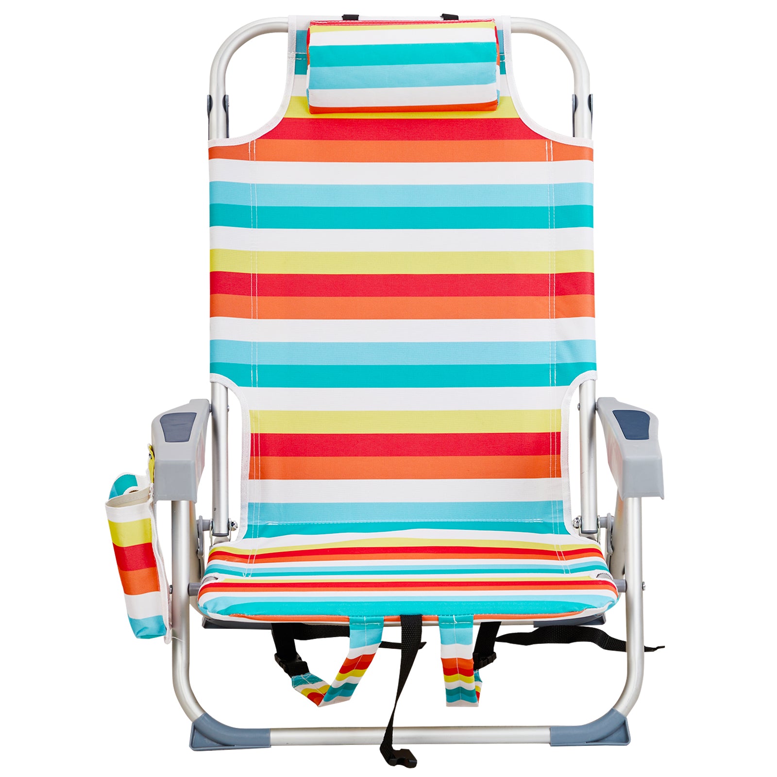 HAOYYE Short Oxford Cloth Beach Chair, Rainbow Stripes, Durable Aluminum Tube Frame, Supports Up To 100kg, Lightweight and Comfortable Outdoor Seating Solution