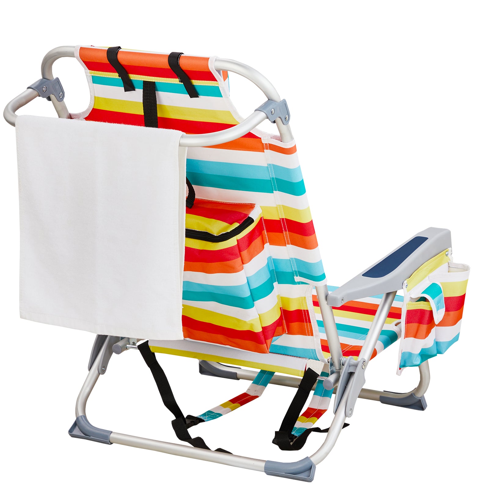 HAOYYE Short Oxford Cloth Beach Chair, Rainbow Stripes, Durable Aluminum Tube Frame, Supports Up To 100kg, Lightweight and Comfortable Outdoor Seating Solution