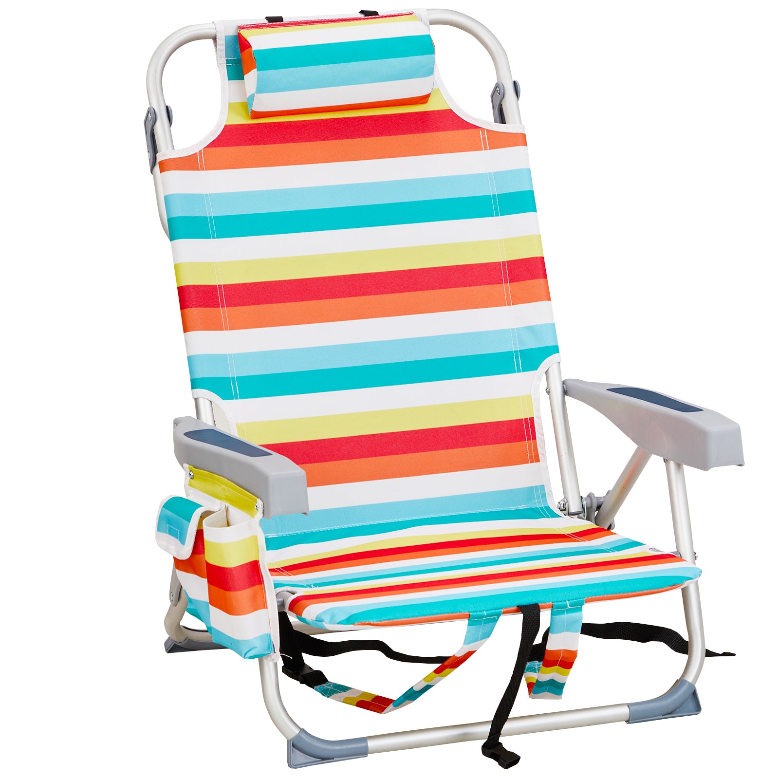 HAOYYE Short Oxford Cloth Beach Chair, Rainbow Stripes, Durable Aluminum Tube Frame, Supports Up To 100kg, Lightweight and Comfortable Outdoor Seating Solution