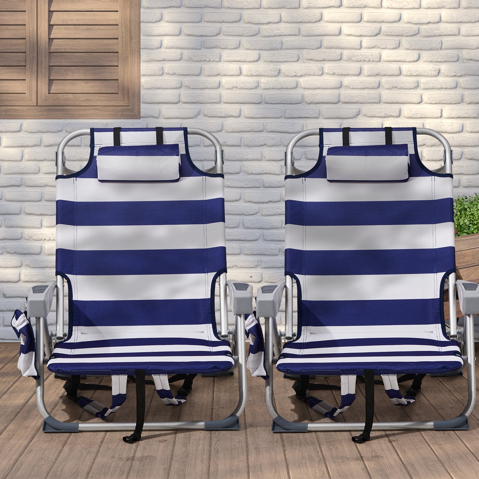 HAOYYE Compact Oxford Cloth Beach Chair, Durable Aluminum Tube Frame, Supports Up To 100kg, Silver White And Blue Stripes, Lightweight And Comfortable For Outdoor Use
