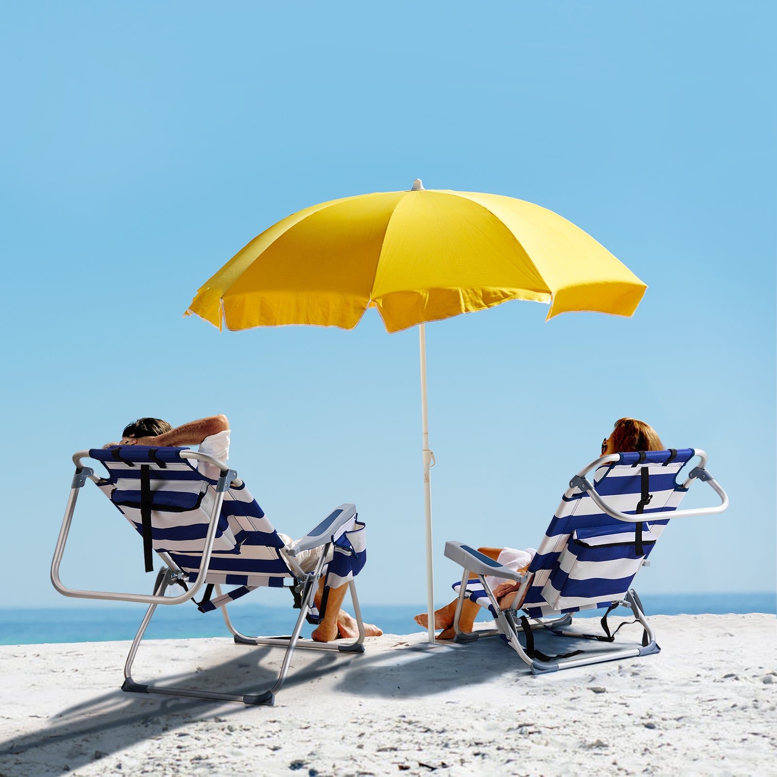 HAOYYE Compact Oxford Cloth Beach Chair, Durable Aluminum Tube Frame, Supports Up To 100kg, Silver White And Blue Stripes, Lightweight And Comfortable For Outdoor Use