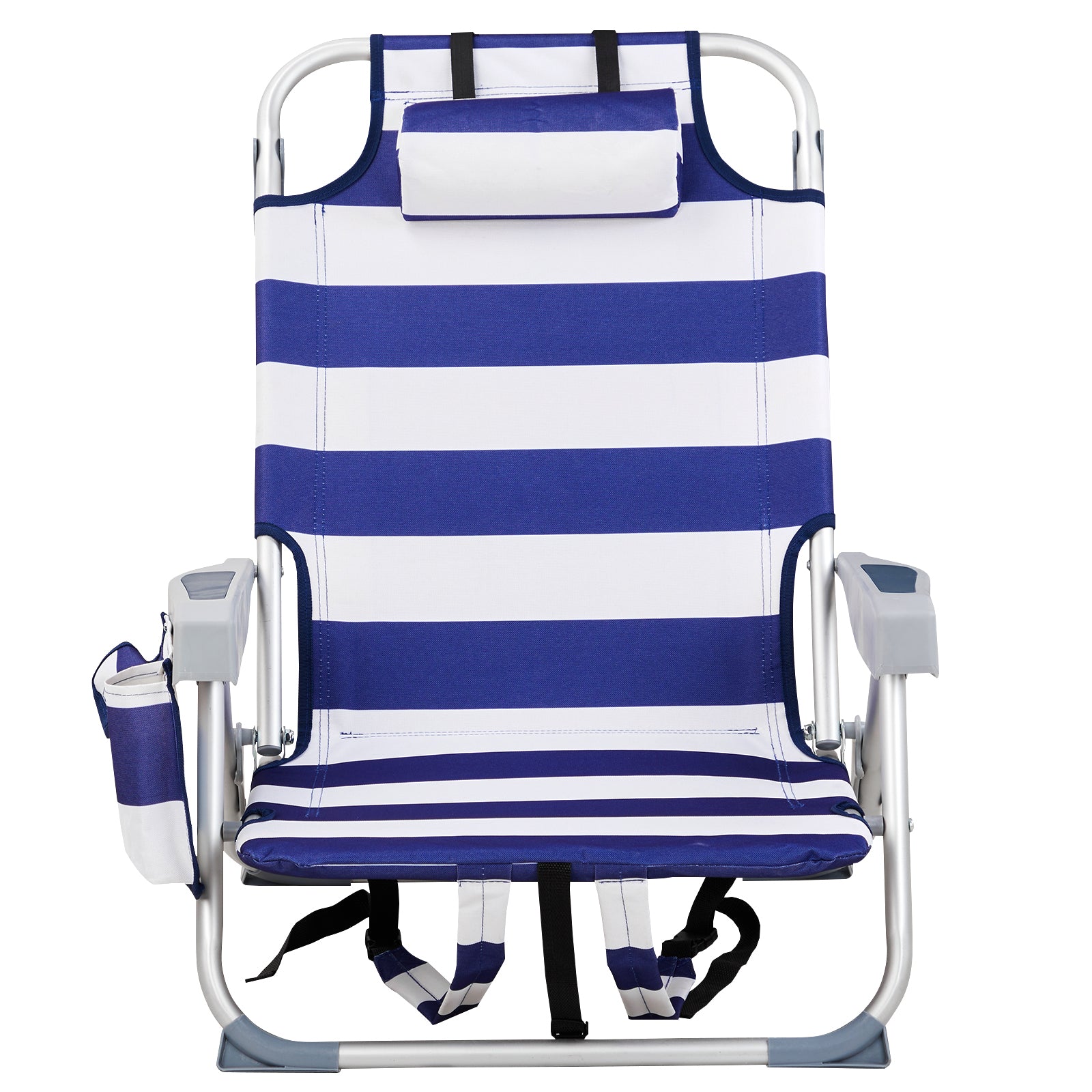 HAOYYE Compact Oxford Cloth Beach Chair, Durable Aluminum Tube Frame, Supports Up To 100kg, Silver White And Blue Stripes, Lightweight And Comfortable For Outdoor Use
