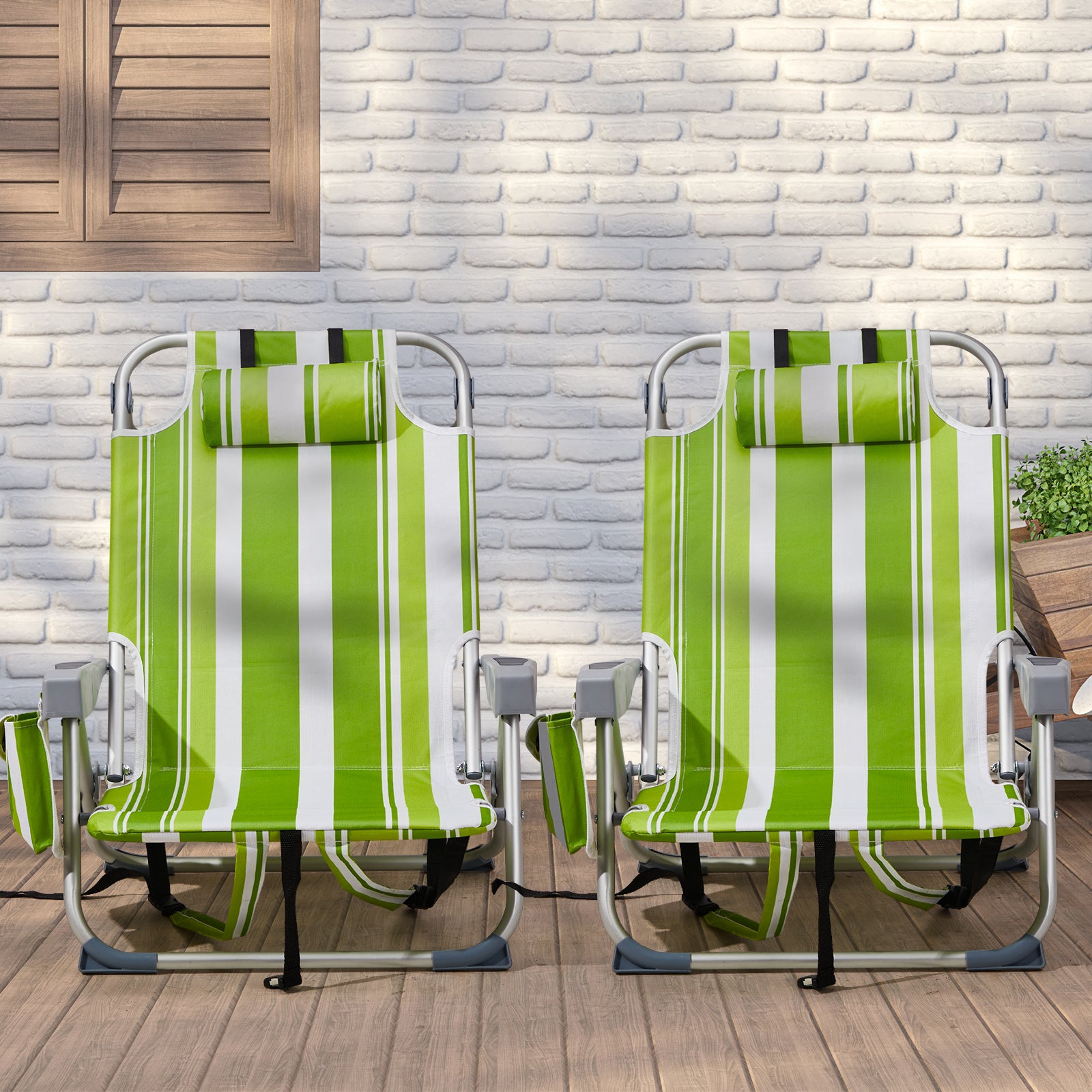 HAOYYE Compact Oxford Cloth Beach Chair, Durable Aluminum Tube Frame, Supports Up To 100kg, Silver White And Green Stripes, Lightweight And Comfortable For Outdoor Use