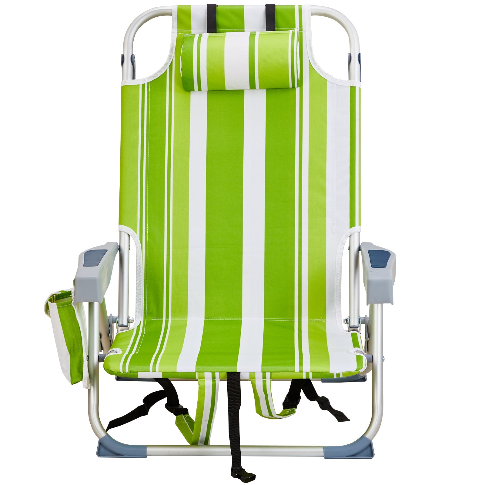 HAOYYE Compact Oxford Cloth Beach Chair, Durable Aluminum Tube Frame, Supports Up To 100kg, Silver White And Green Stripes, Lightweight And Comfortable For Outdoor Use