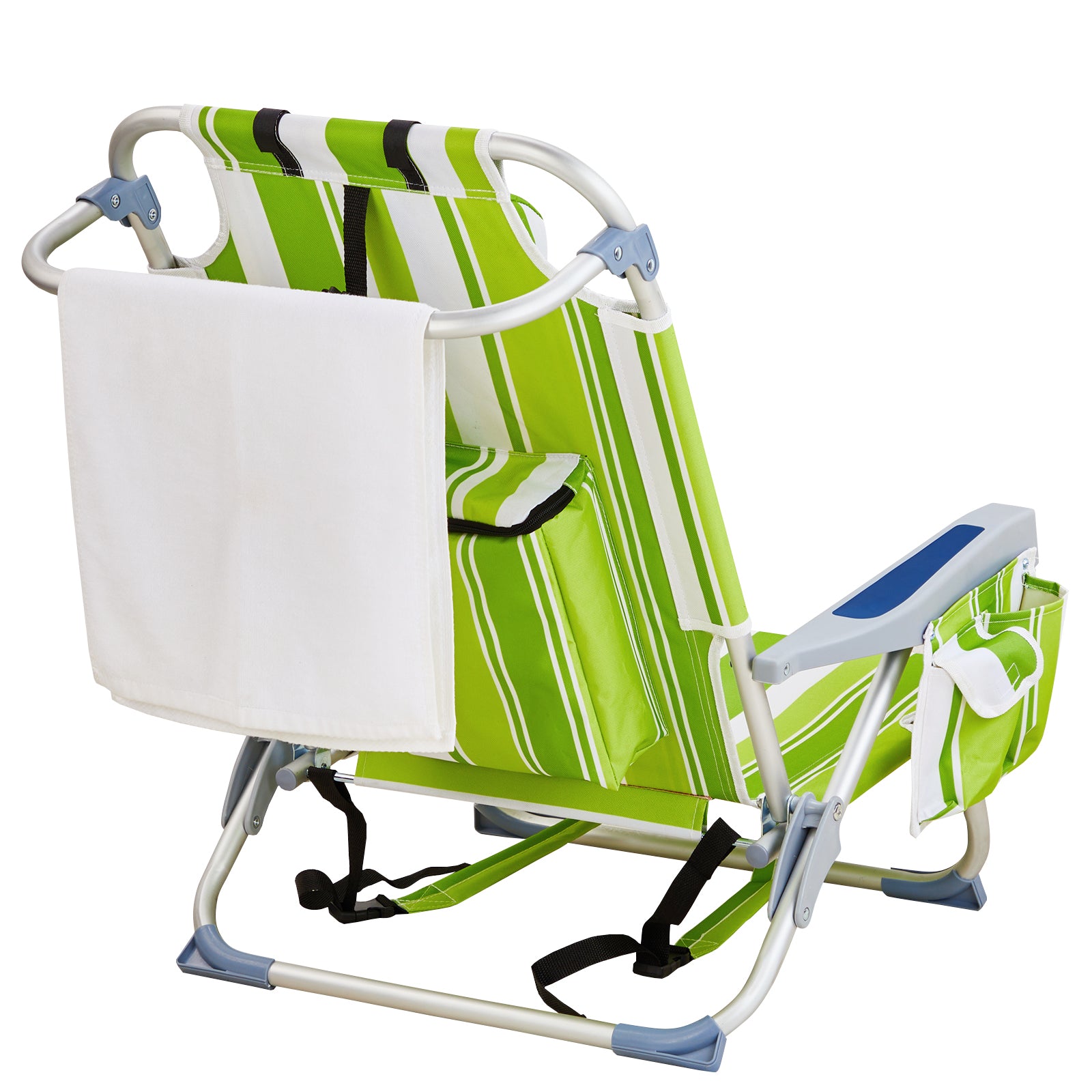 HAOYYE Compact Oxford Cloth Beach Chair, Durable Aluminum Tube Frame, Supports Up To 100kg, Silver White And Green Stripes, Lightweight And Comfortable For Outdoor Use