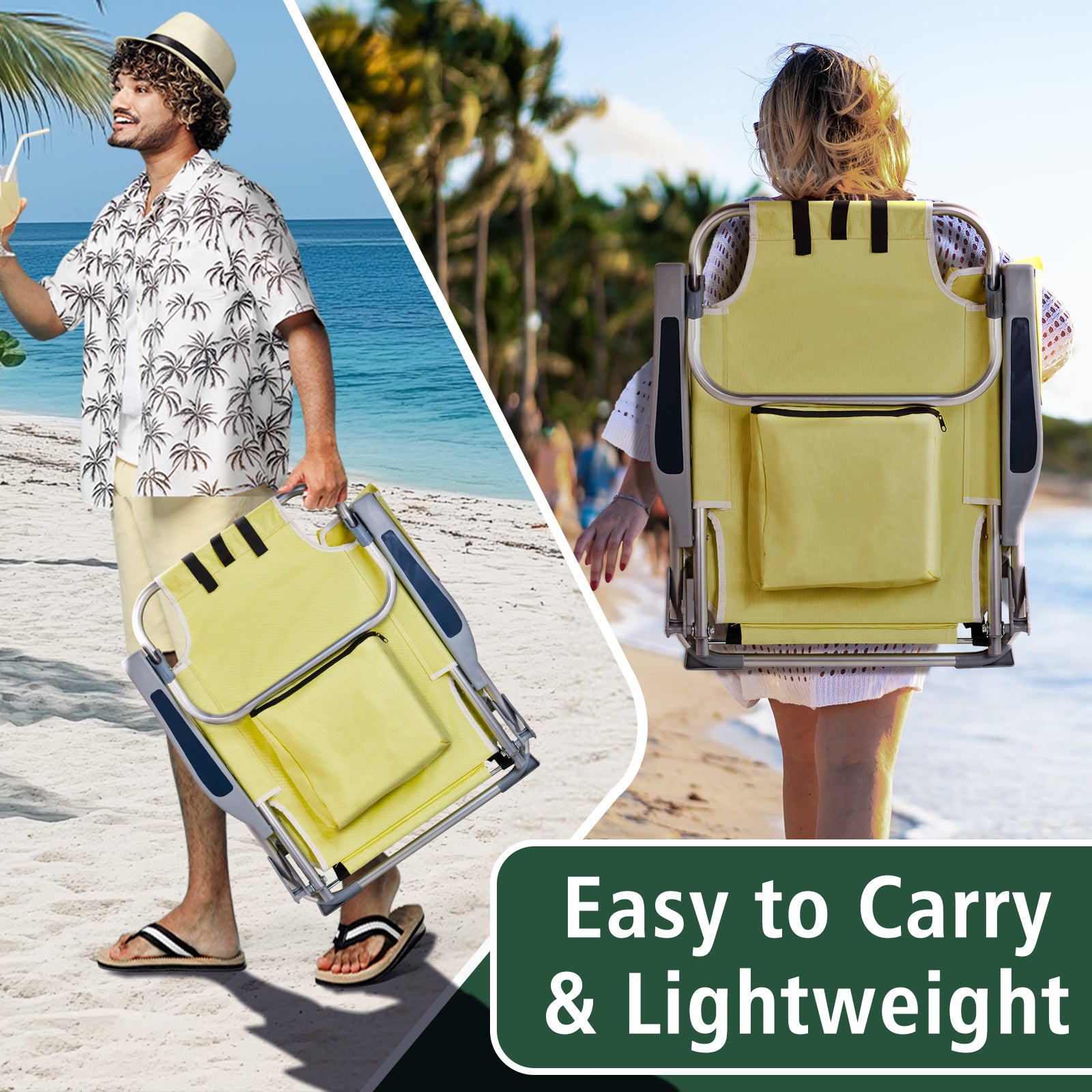 HAOYYE Compact Oxford Cloth Beach Chair, Durable Aluminum Tube Frame, Supports Up To 100kg, Silver White And Yellow, Lightweight And Comfortable For Outdoor Use