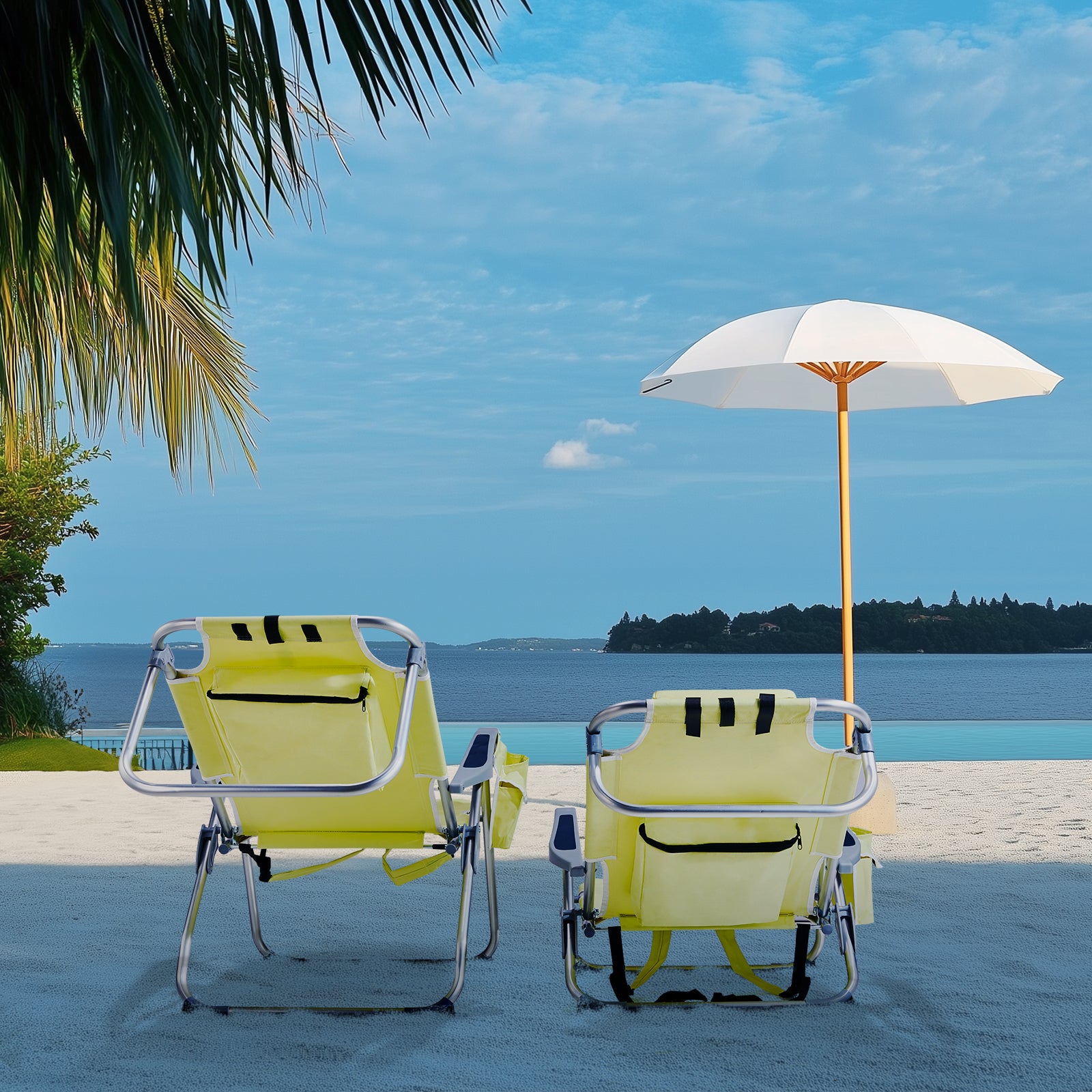 HAOYYE Compact Oxford Cloth Beach Chair, Durable Aluminum Tube Frame, Supports Up To 100kg, Silver White And Yellow, Lightweight And Comfortable For Outdoor Use
