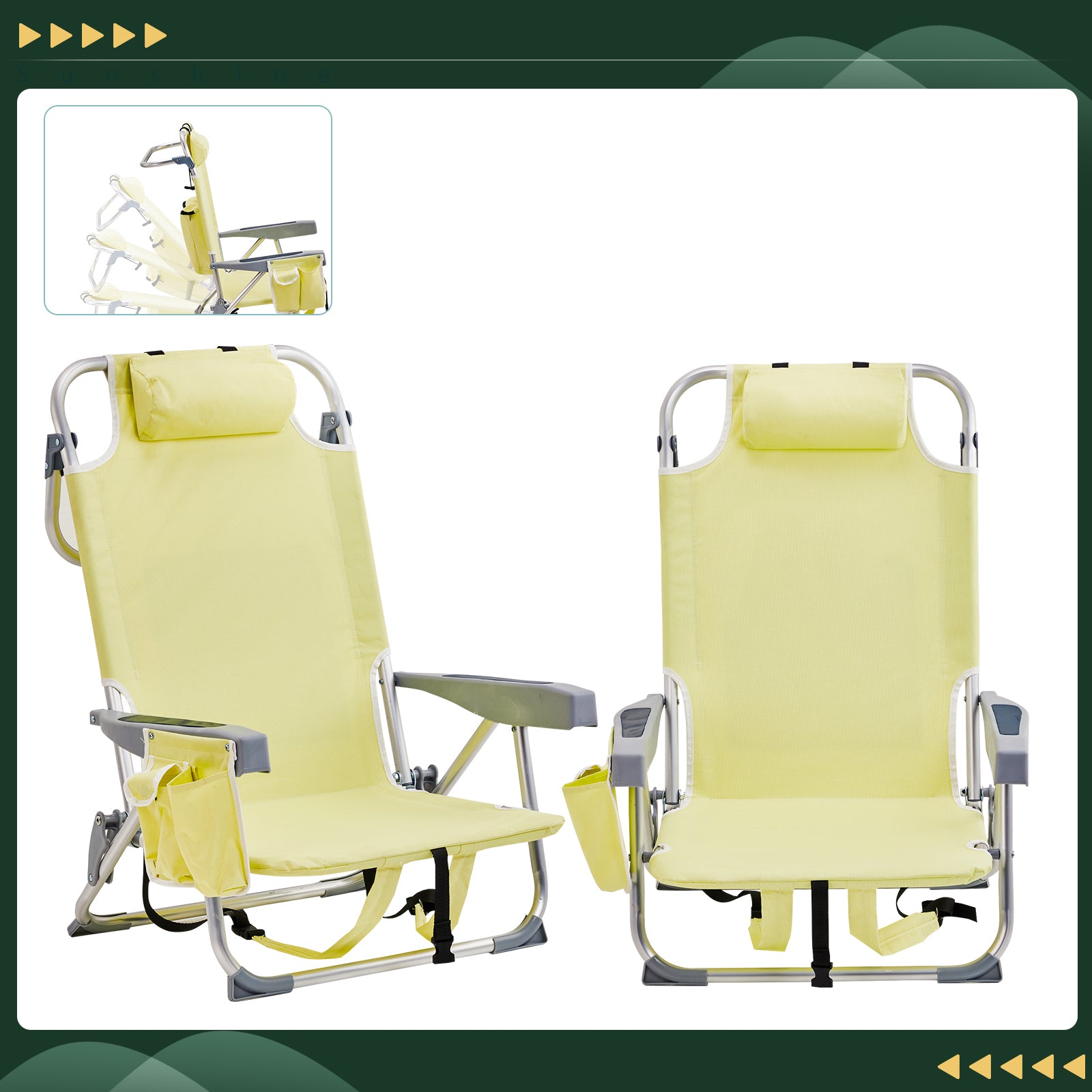 HAOYYE Compact Oxford Cloth Beach Chair, Durable Aluminum Tube Frame, Supports Up To 100kg, Silver White And Yellow, Lightweight And Comfortable For Outdoor Use