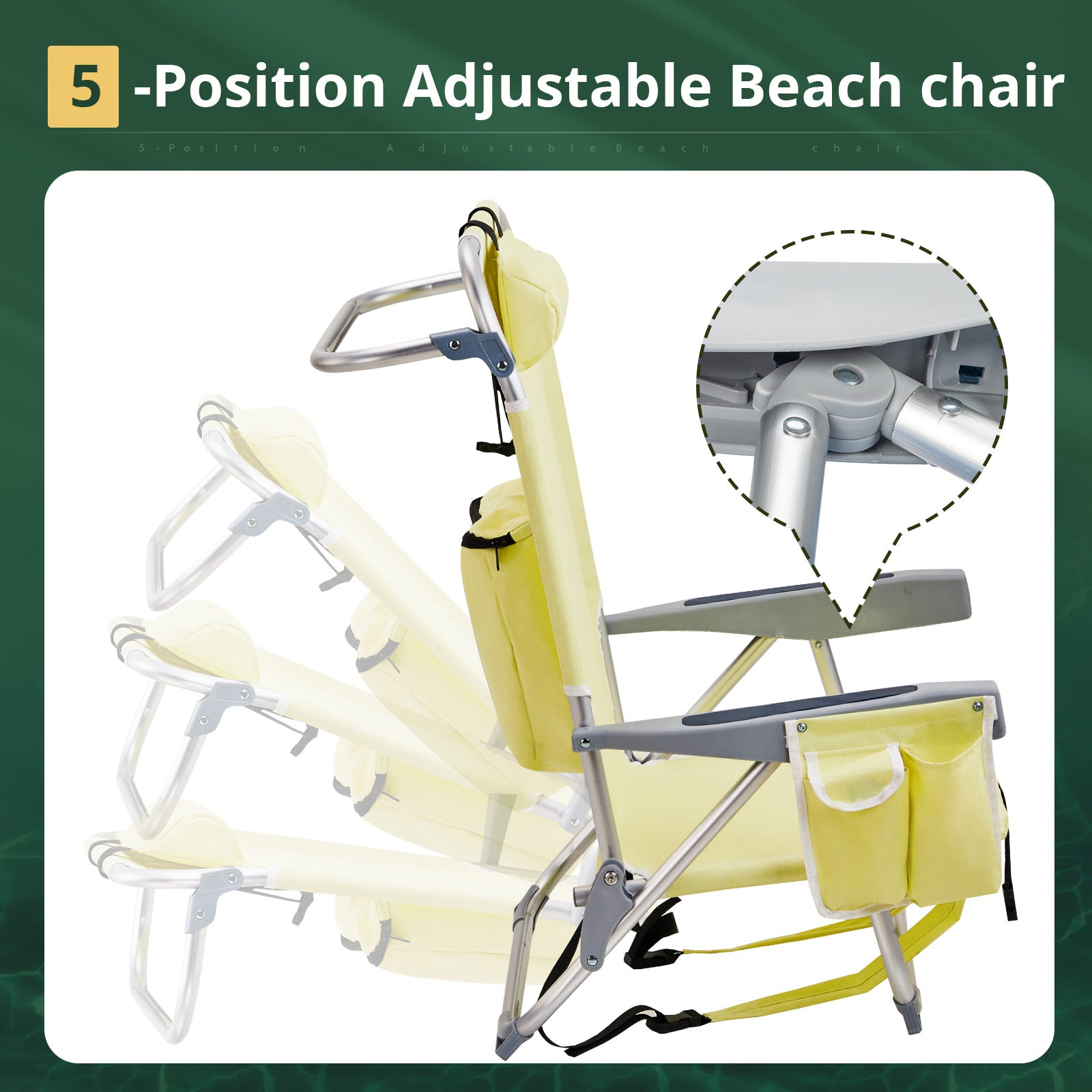 HAOYYE Compact Oxford Cloth Beach Chair, Durable Aluminum Tube Frame, Supports Up To 100kg, Silver White And Yellow, Lightweight And Comfortable For Outdoor Use