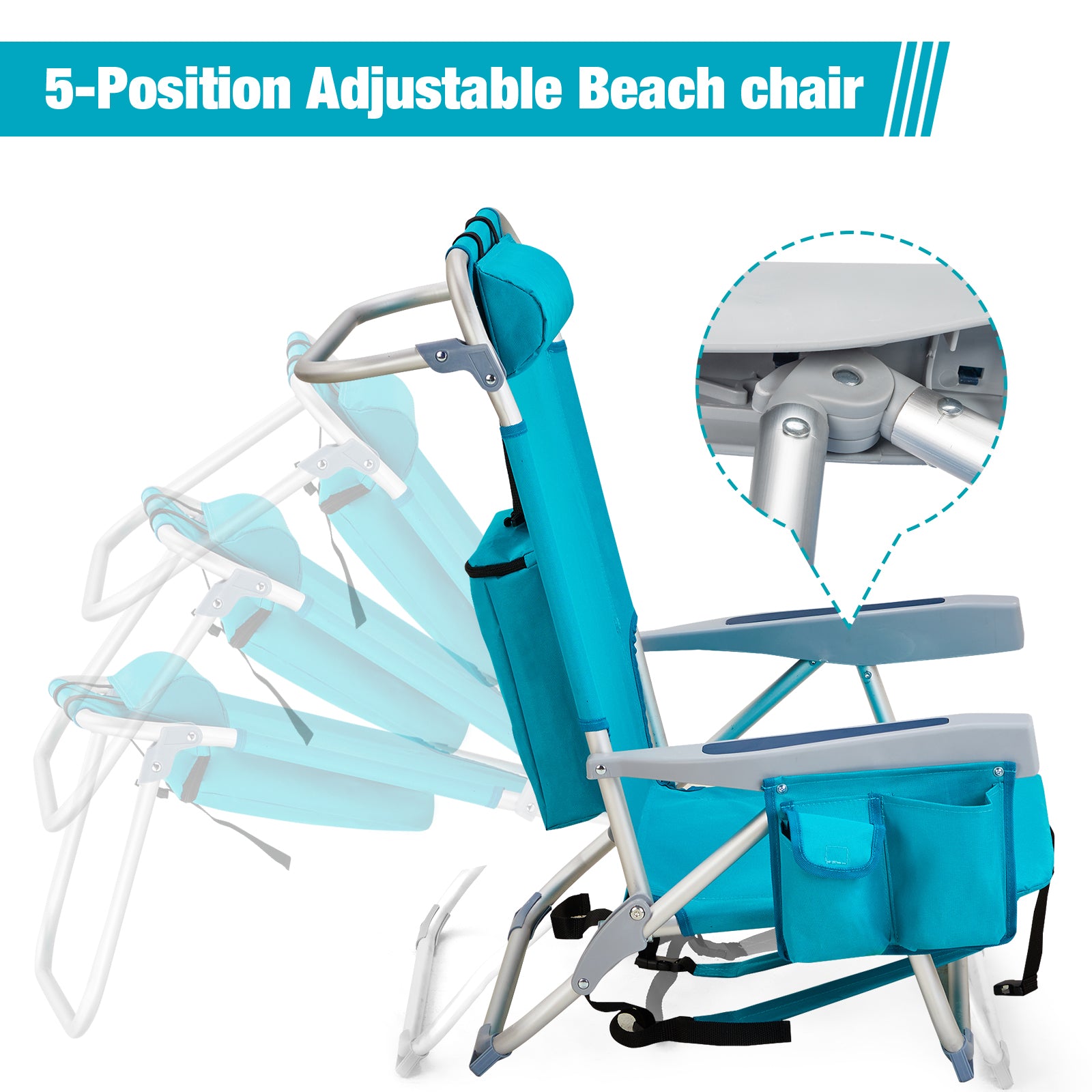 Haoyye Premium Oxford Cloth Beach Chair with Durable Silver White Aluminum Tube Bearing Frame, Supporting up to 100 Kg of Weight, Featuring a Refreshing Mint Green Upholstery and Ergonomic Design for Ultimate Outdoor Comfort and Stability