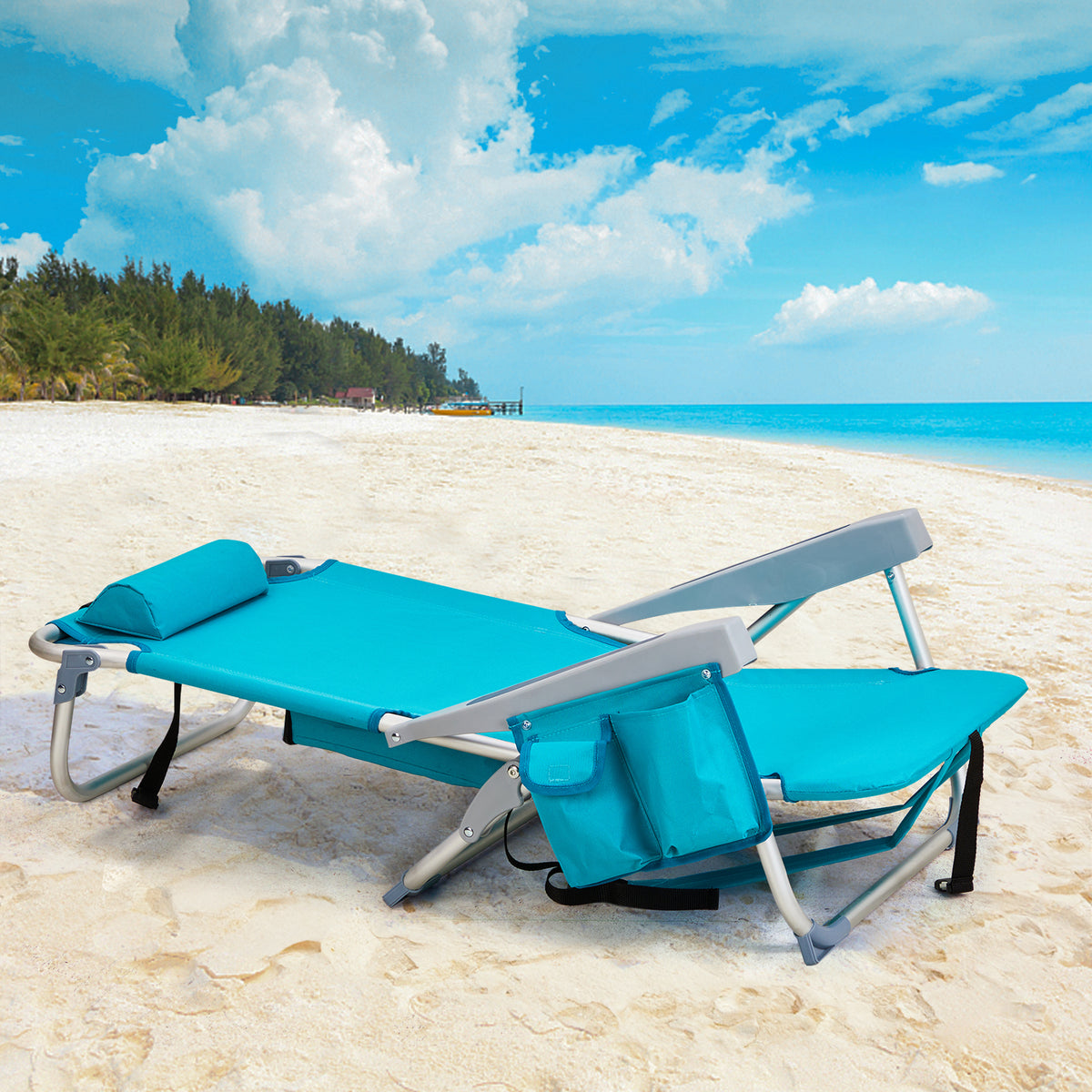 Haoyye Premium Oxford Cloth Beach Chair with Durable Silver White Aluminum Tube Bearing Frame, Supporting up to 100 Kg of Weight, Featuring a Refreshing Mint Green Upholstery and Ergonomic Design for Ultimate Outdoor Comfort and Stability