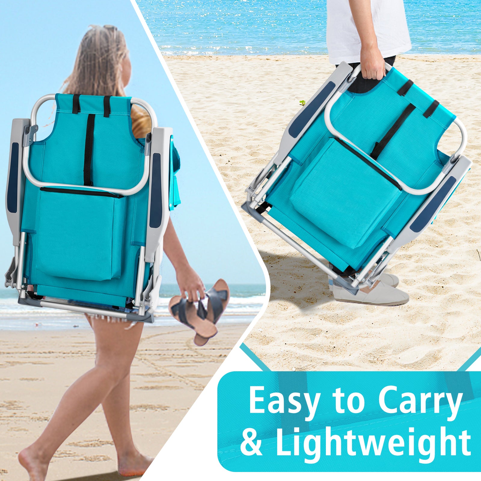 Haoyye Premium Oxford Cloth Beach Chair with Durable Silver White Aluminum Tube Bearing Frame, Supporting up to 100 Kg of Weight, Featuring a Refreshing Mint Green Upholstery and Ergonomic Design for Ultimate Outdoor Comfort and Stability