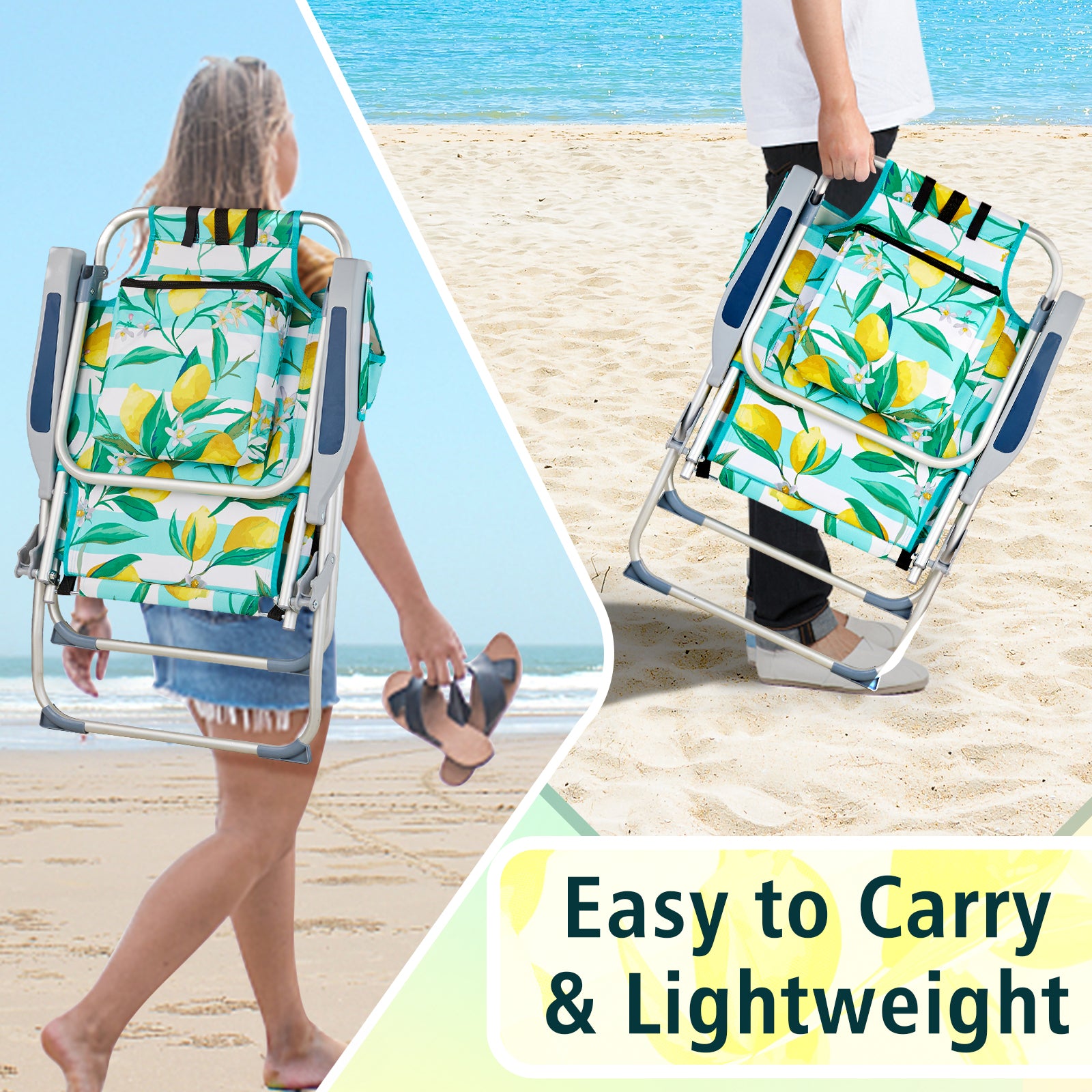 HAOYYE Lightweight Folding Beach Chair, Durable Oxford Fabric With Sturdy Aluminum Frame, Portable and Comfortable Outdoor Lounge Chair, Lemon Yellow