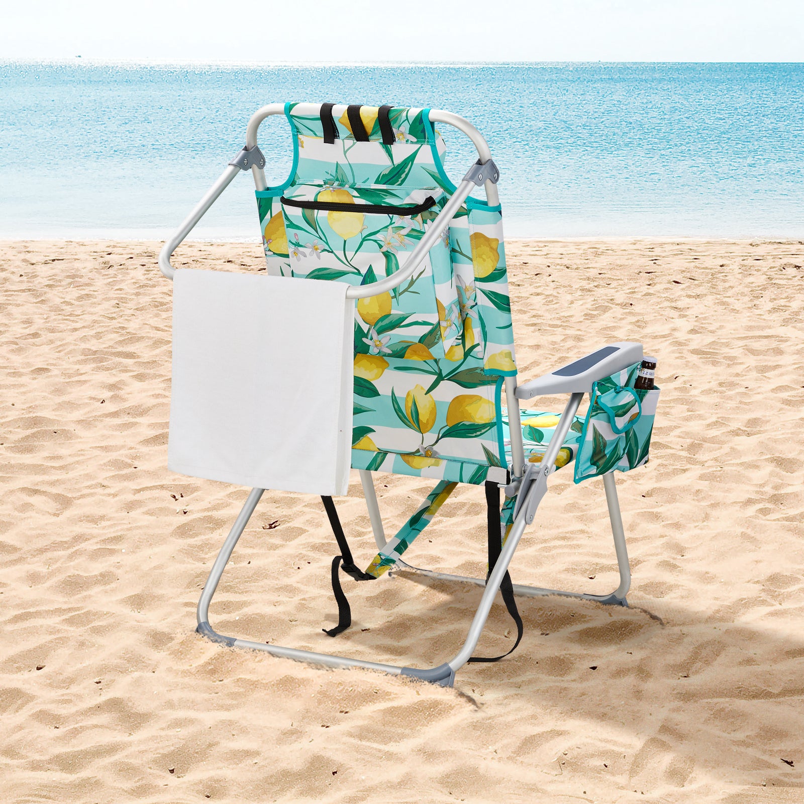 HAOYYE Lightweight Folding Beach Chair, Durable Oxford Fabric With Sturdy Aluminum Frame, Portable and Comfortable Outdoor Lounge Chair, Lemon Yellow