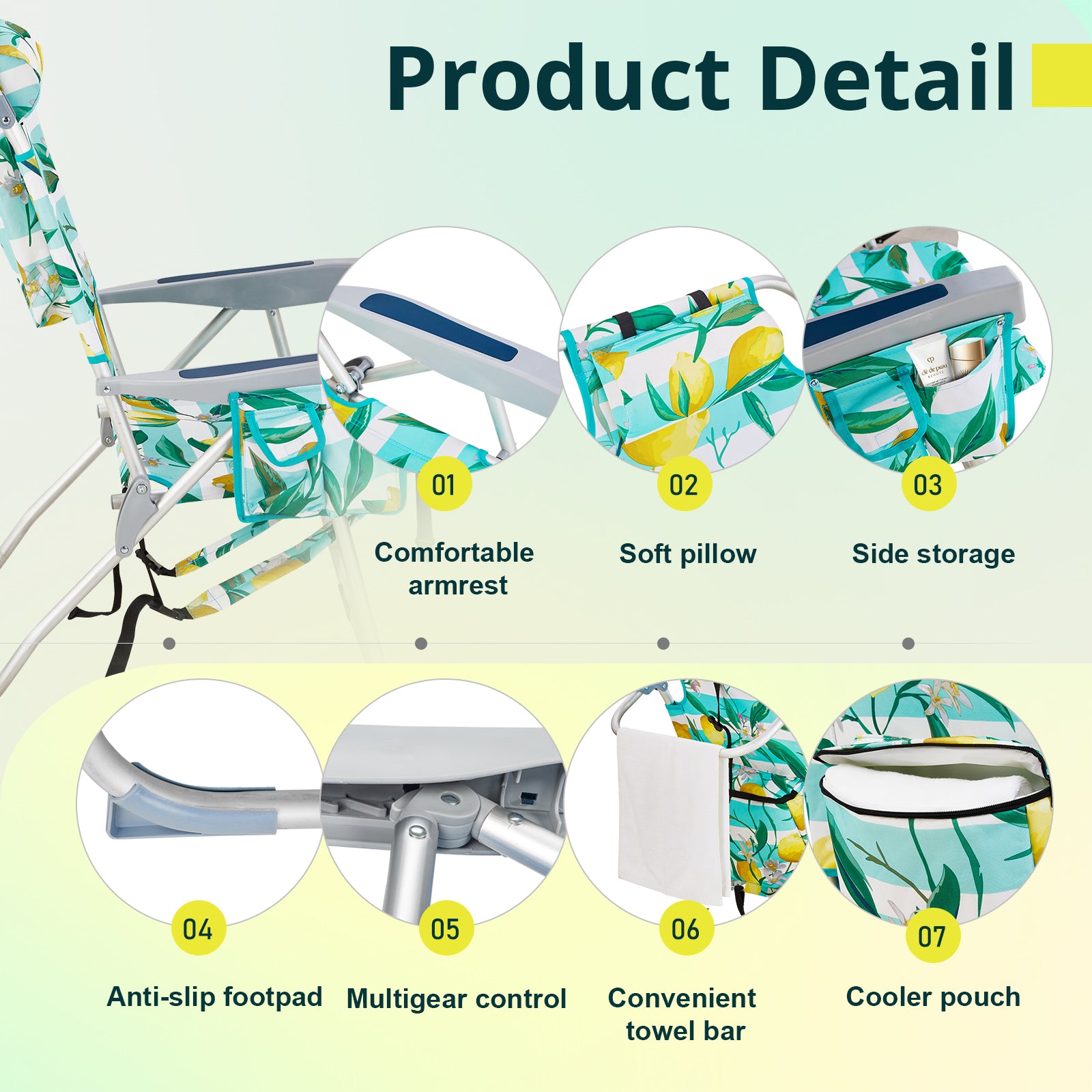 HAOYYE Lightweight Folding Beach Chair, Durable Oxford Fabric With Sturdy Aluminum Frame, Portable and Comfortable Outdoor Lounge Chair, Lemon Yellow
