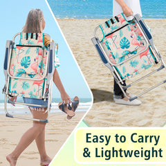 HAOYYE Lightweight Folding Beach Chair, Heightened Oxford Cloth With Sturdy Aluminum Frame, Portable And Comfortable Outdoor Lounge Chair, Flamingo Pattern