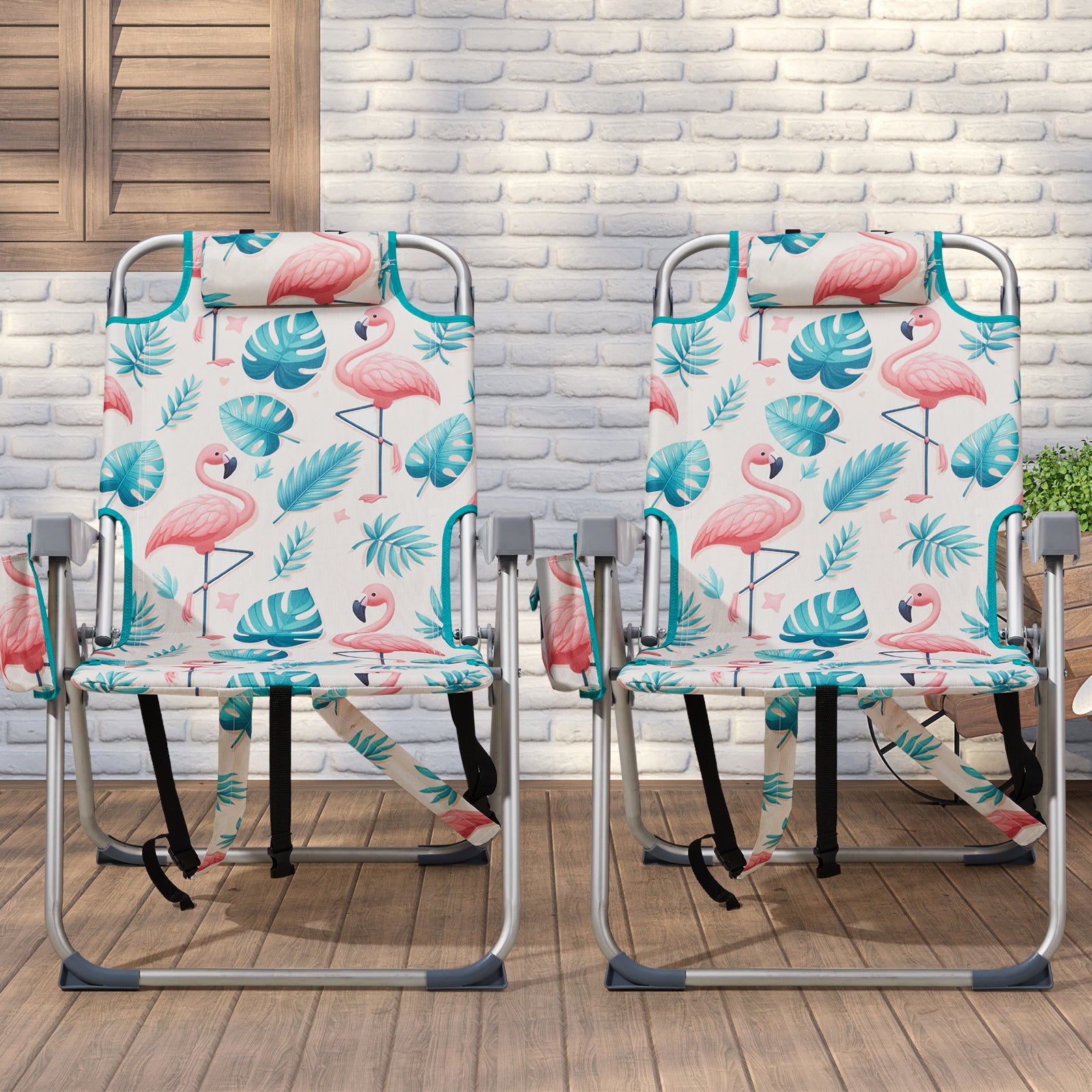 HAOYYE Lightweight Folding Beach Chair, Heightened Oxford Cloth With Sturdy Aluminum Frame, Portable And Comfortable Outdoor Lounge Chair, Flamingo Pattern