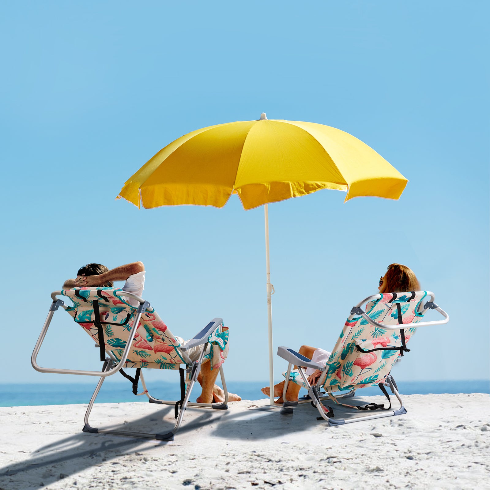 HAOYYE Lightweight Folding Beach Chair, Heightened Oxford Cloth With Sturdy Aluminum Frame, Portable And Comfortable Outdoor Lounge Chair, Flamingo Pattern