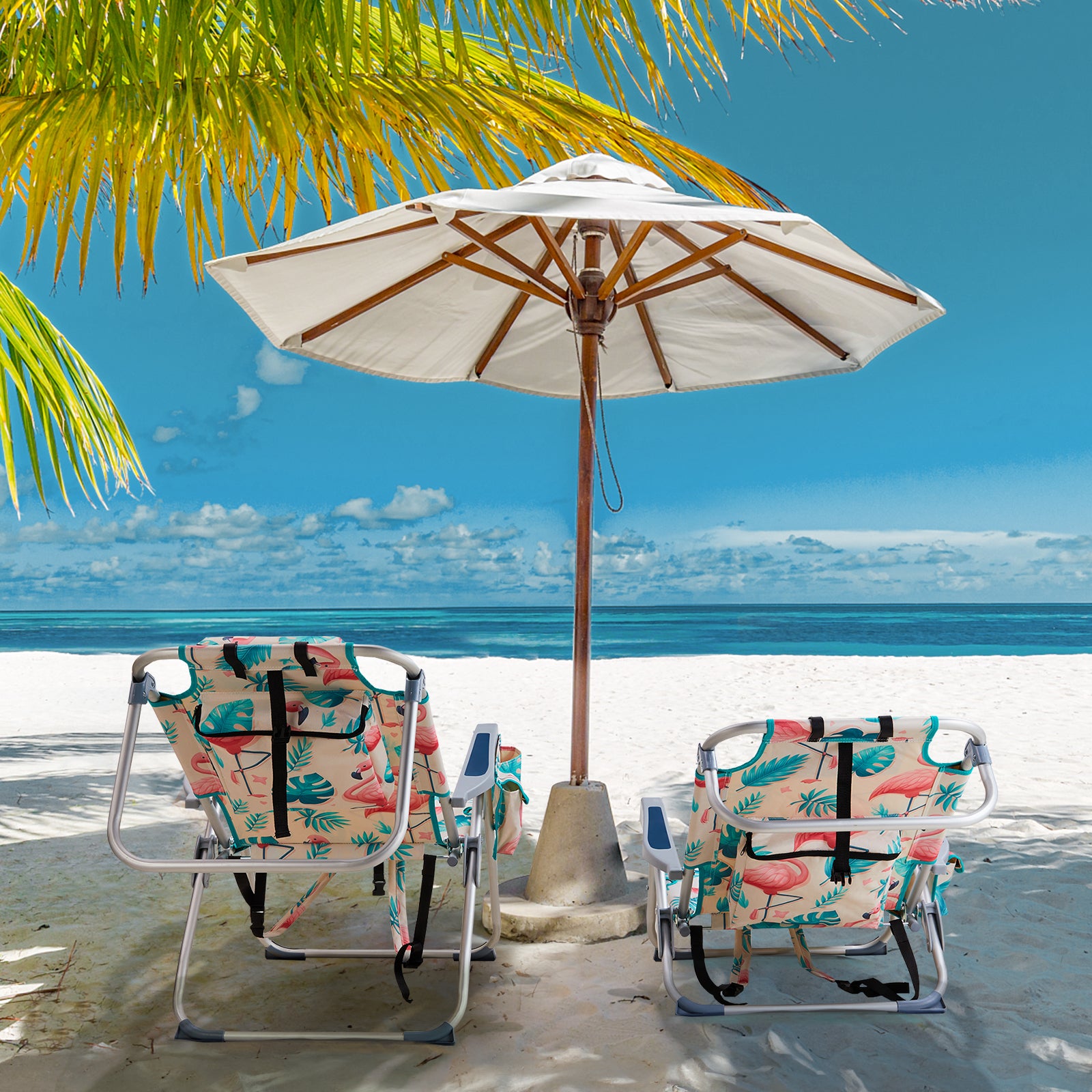 HAOYYE Lightweight Folding Beach Chair, Heightened Oxford Cloth With Sturdy Aluminum Frame, Portable And Comfortable Outdoor Lounge Chair, Flamingo Pattern