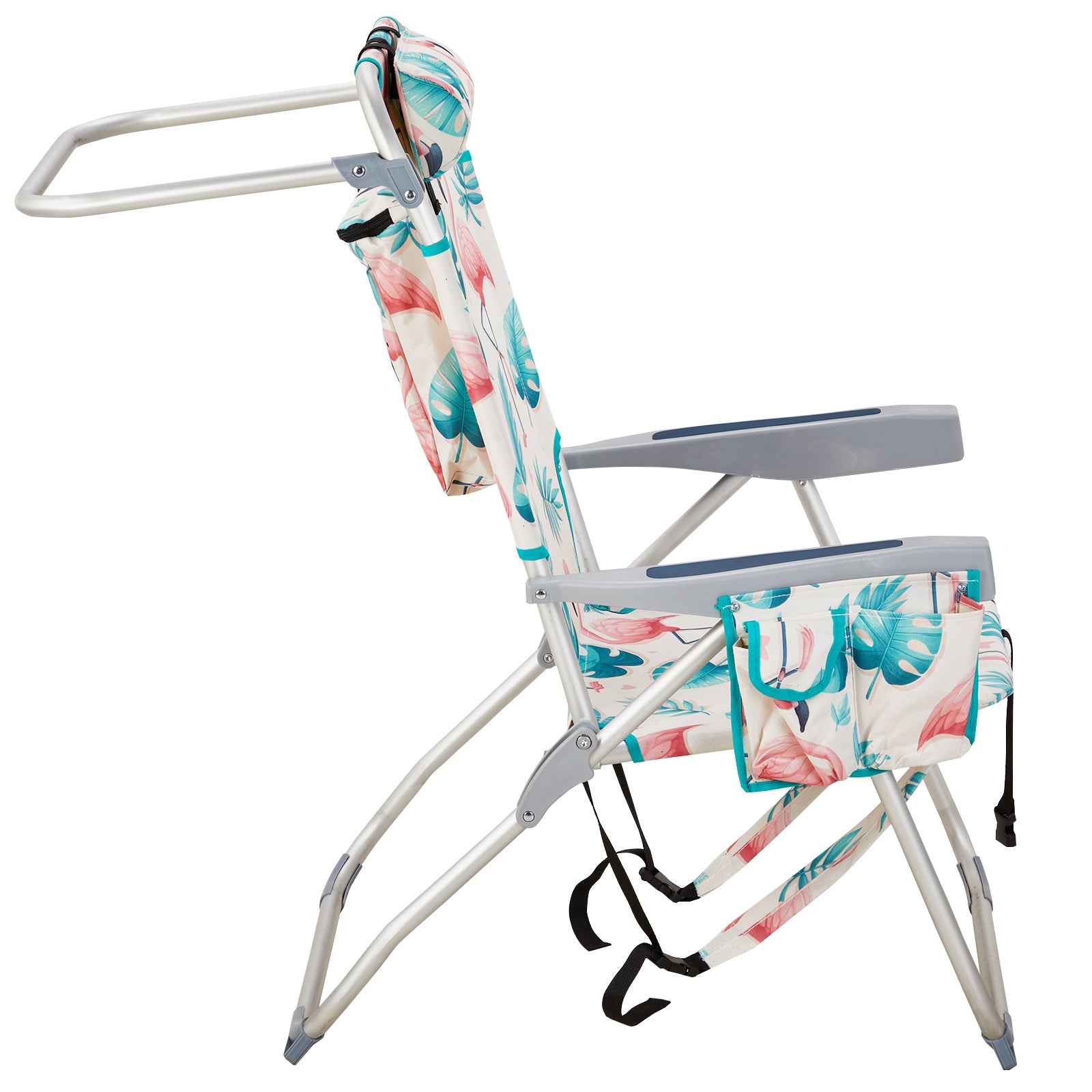 HAOYYE Lightweight Folding Beach Chair, Heightened Oxford Cloth With Sturdy Aluminum Frame, Portable And Comfortable Outdoor Lounge Chair, Flamingo Pattern