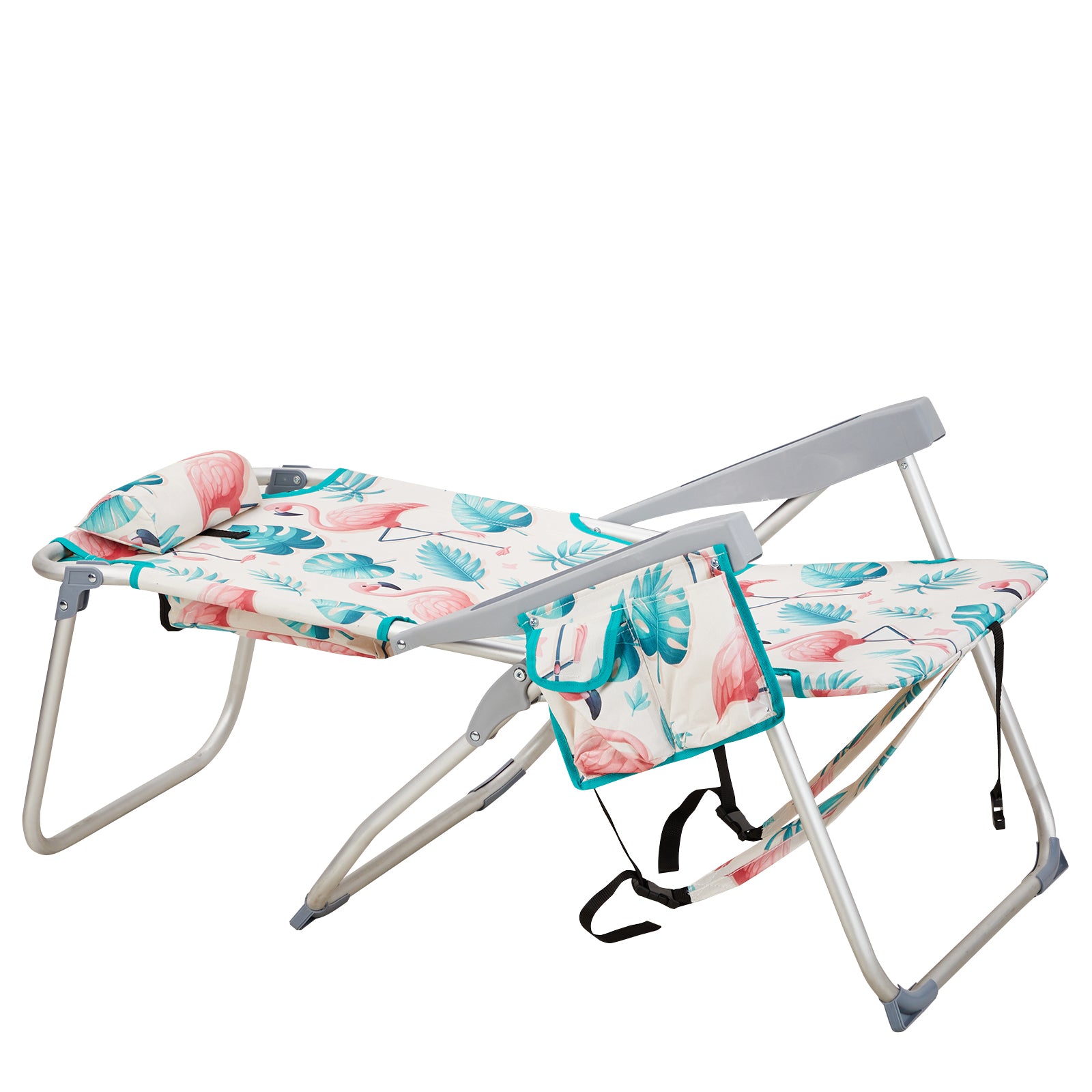 HAOYYE Lightweight Folding Beach Chair, Heightened Oxford Cloth With Sturdy Aluminum Frame, Portable And Comfortable Outdoor Lounge Chair, Flamingo Pattern