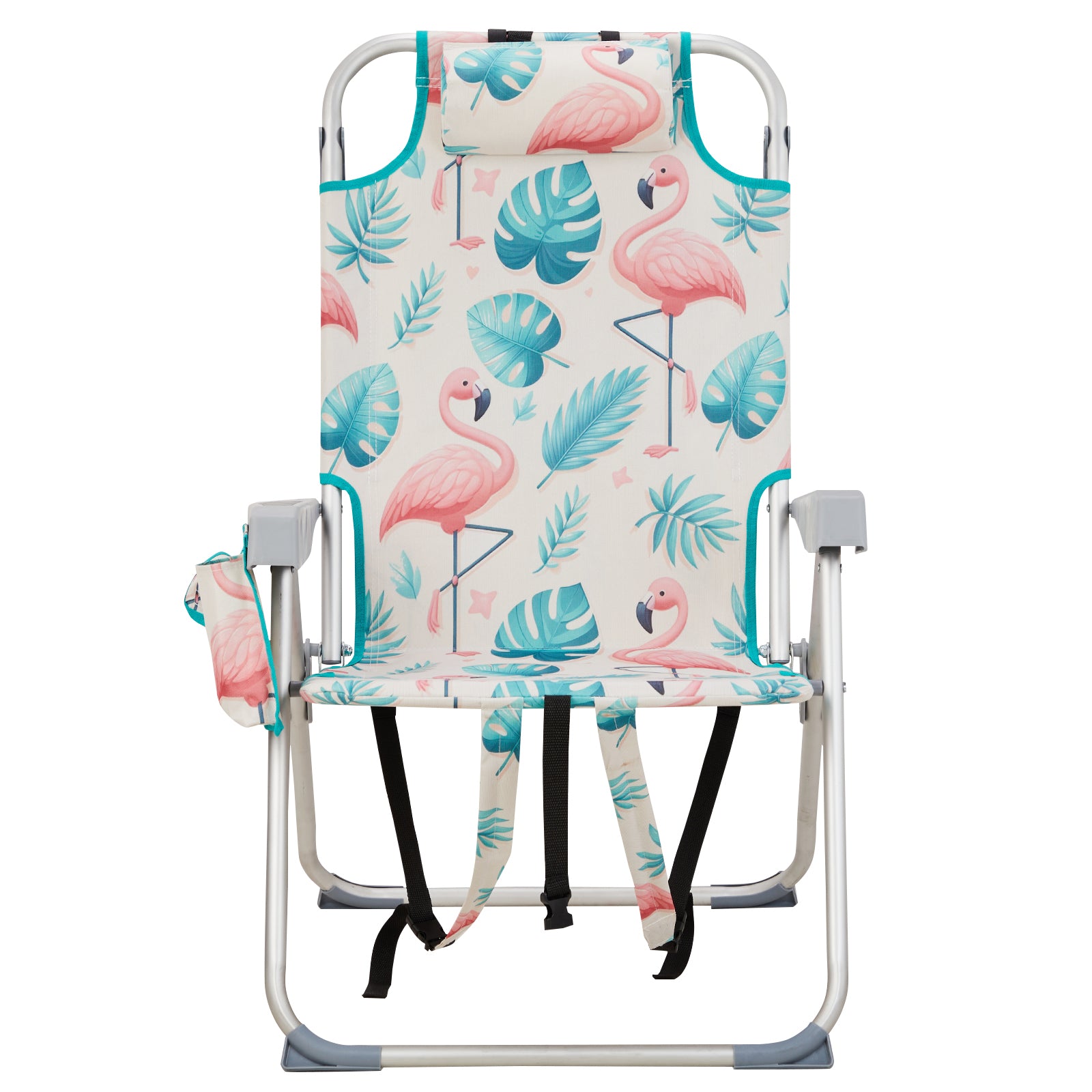 HAOYYE Lightweight Folding Beach Chair, Heightened Oxford Cloth With Sturdy Aluminum Frame, Portable And Comfortable Outdoor Lounge Chair, Flamingo Pattern