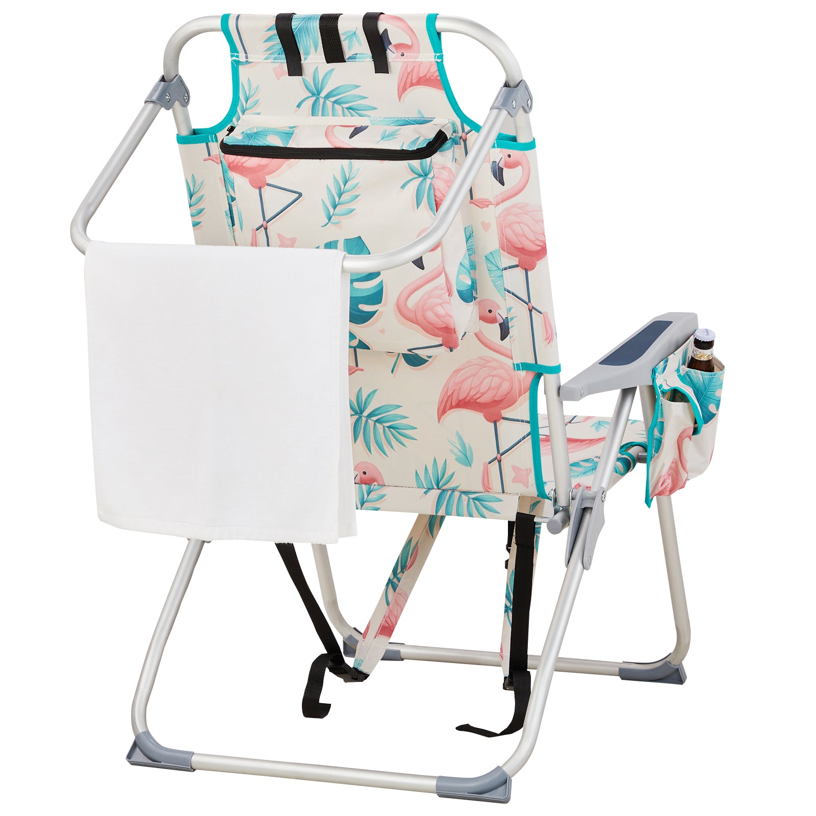 HAOYYE Lightweight Folding Beach Chair, Heightened Oxford Cloth With Sturdy Aluminum Frame, Portable And Comfortable Outdoor Lounge Chair, Flamingo Pattern