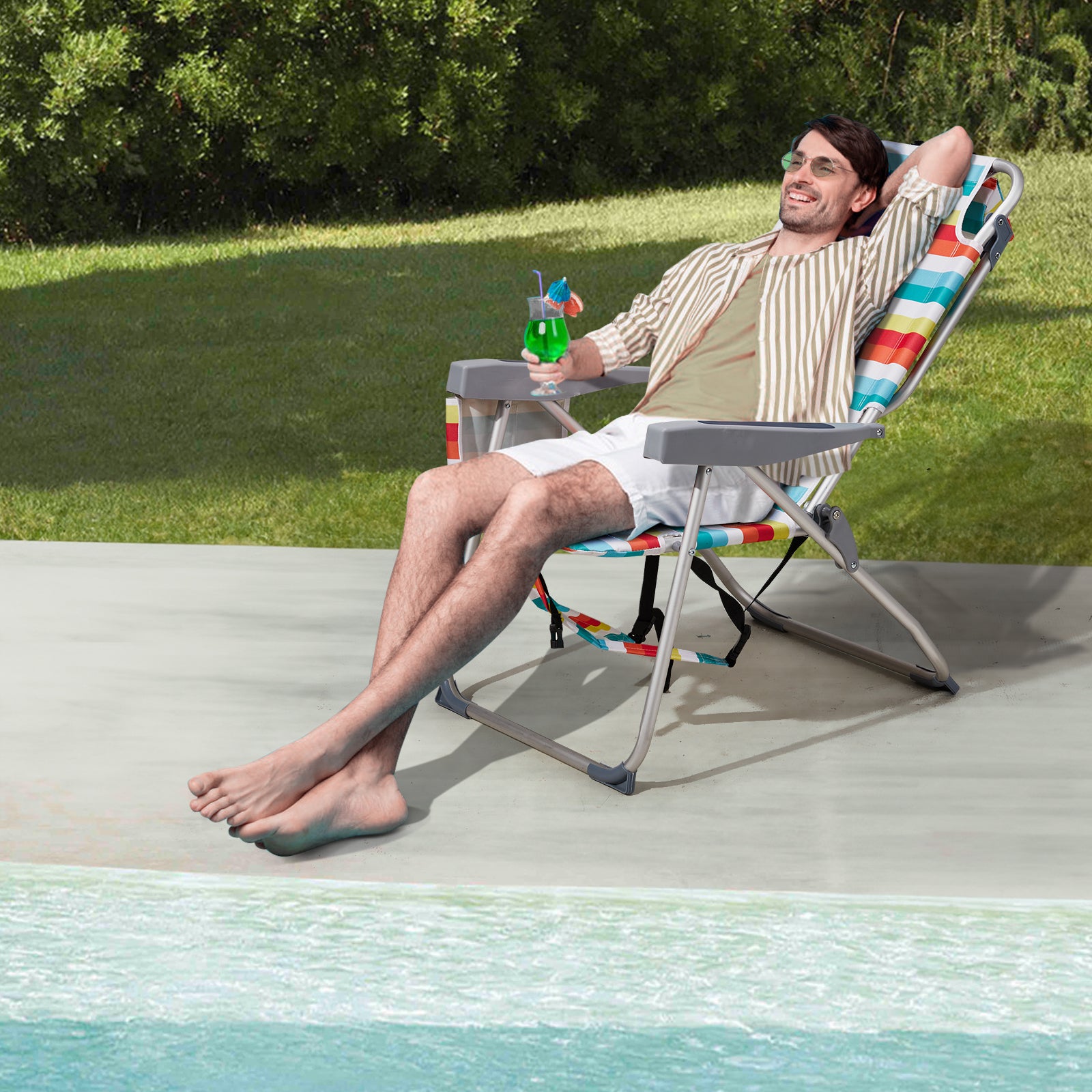 HAOYYE Folding Beach Chair With Rainbow Stripes, Sturdy Aluminum Tube Frame, Lightweight And Easy To Carry, Ideal For Outdoor Activities, Relaxing At The Beach Or Camping