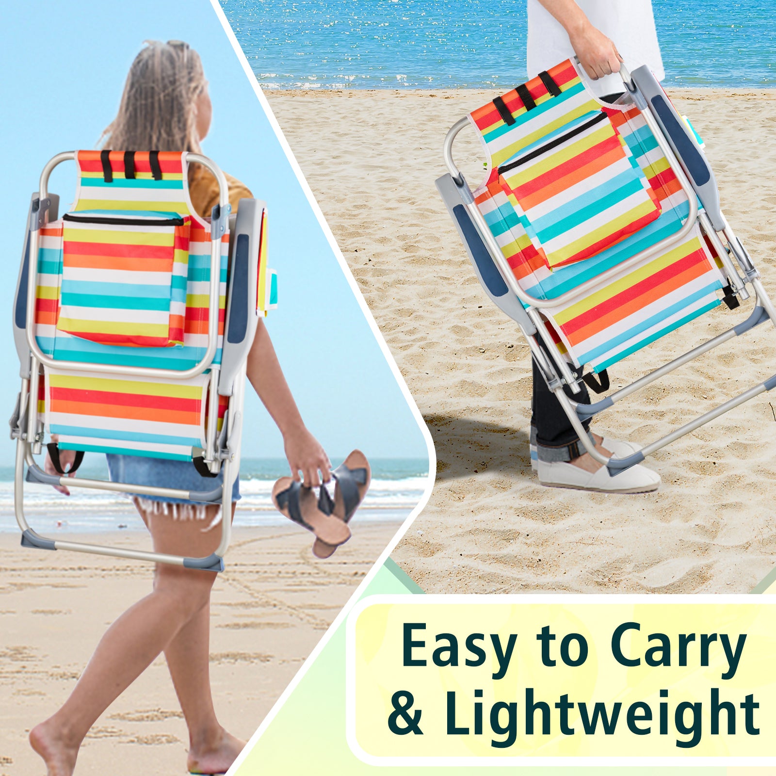 HAOYYE Folding Beach Chair With Rainbow Stripes, Sturdy Aluminum Tube Frame, Lightweight And Easy To Carry, Ideal For Outdoor Activities, Relaxing At The Beach Or Camping