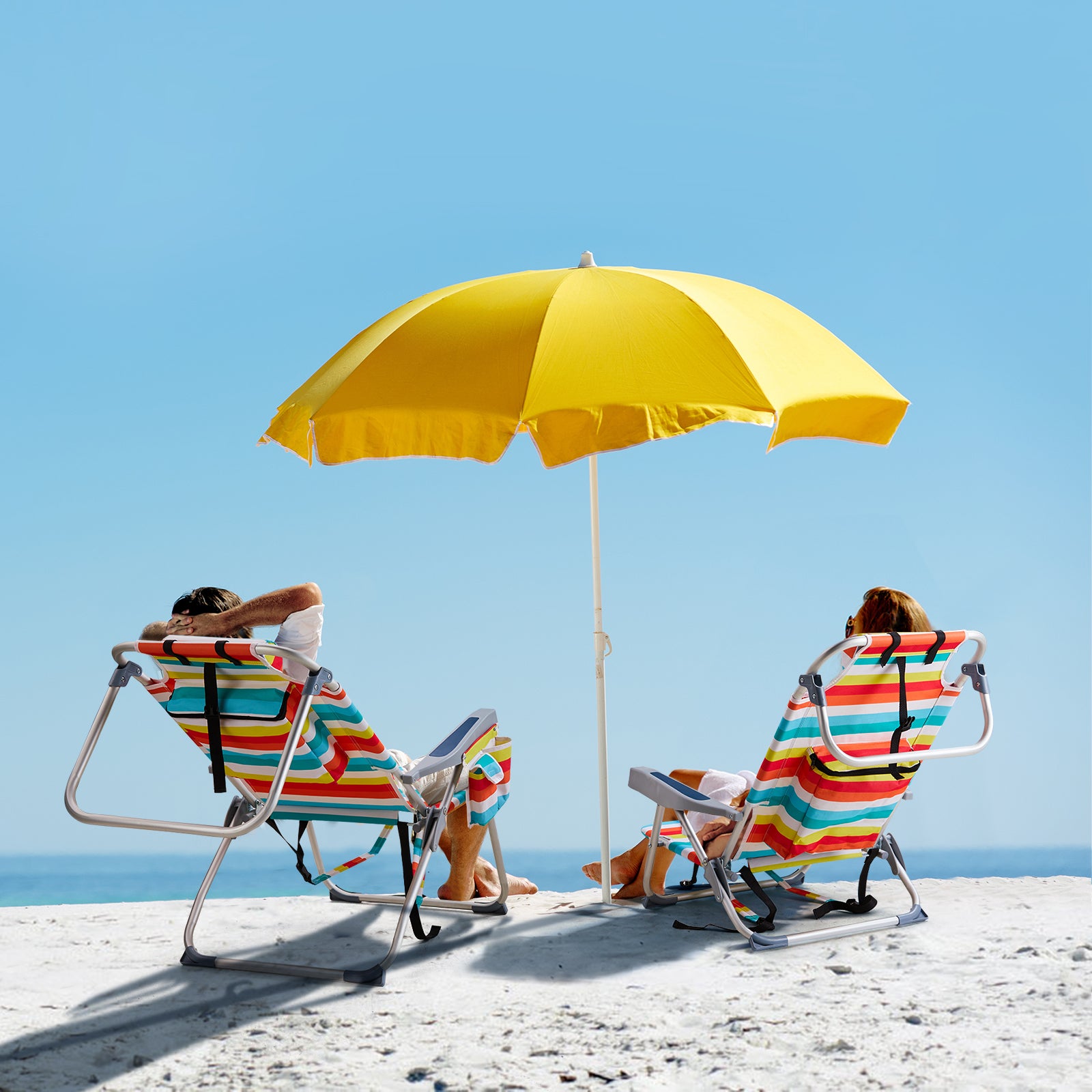 HAOYYE Folding Beach Chair With Rainbow Stripes, Sturdy Aluminum Tube Frame, Lightweight And Easy To Carry, Ideal For Outdoor Activities, Relaxing At The Beach Or Camping